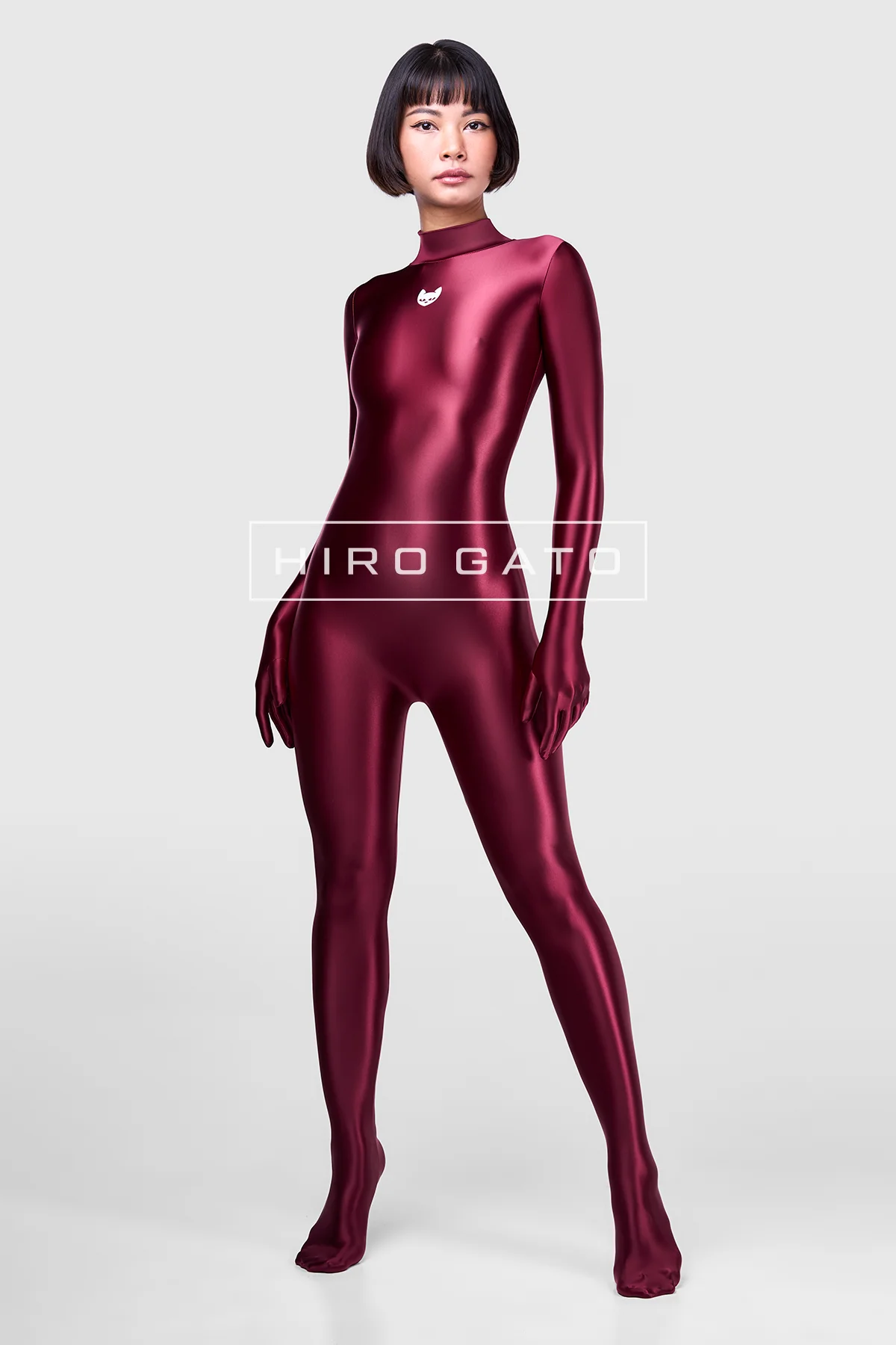 Satin Spandex Catsuit  Maroon