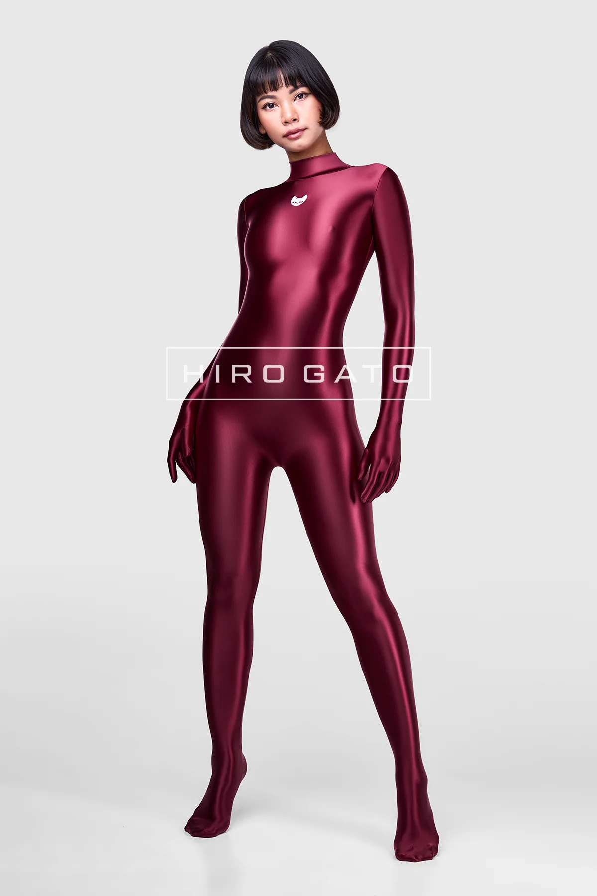 Satin Spandex Catsuit  Maroon view 2