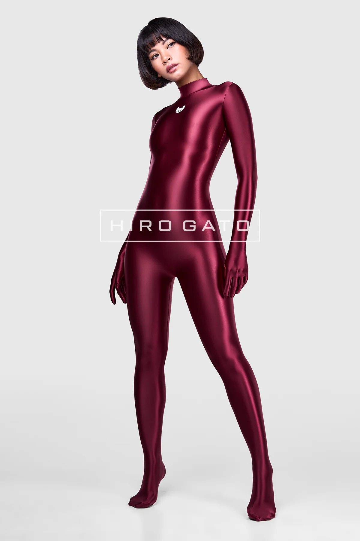 Satin Spandex Catsuit  Maroon view 4