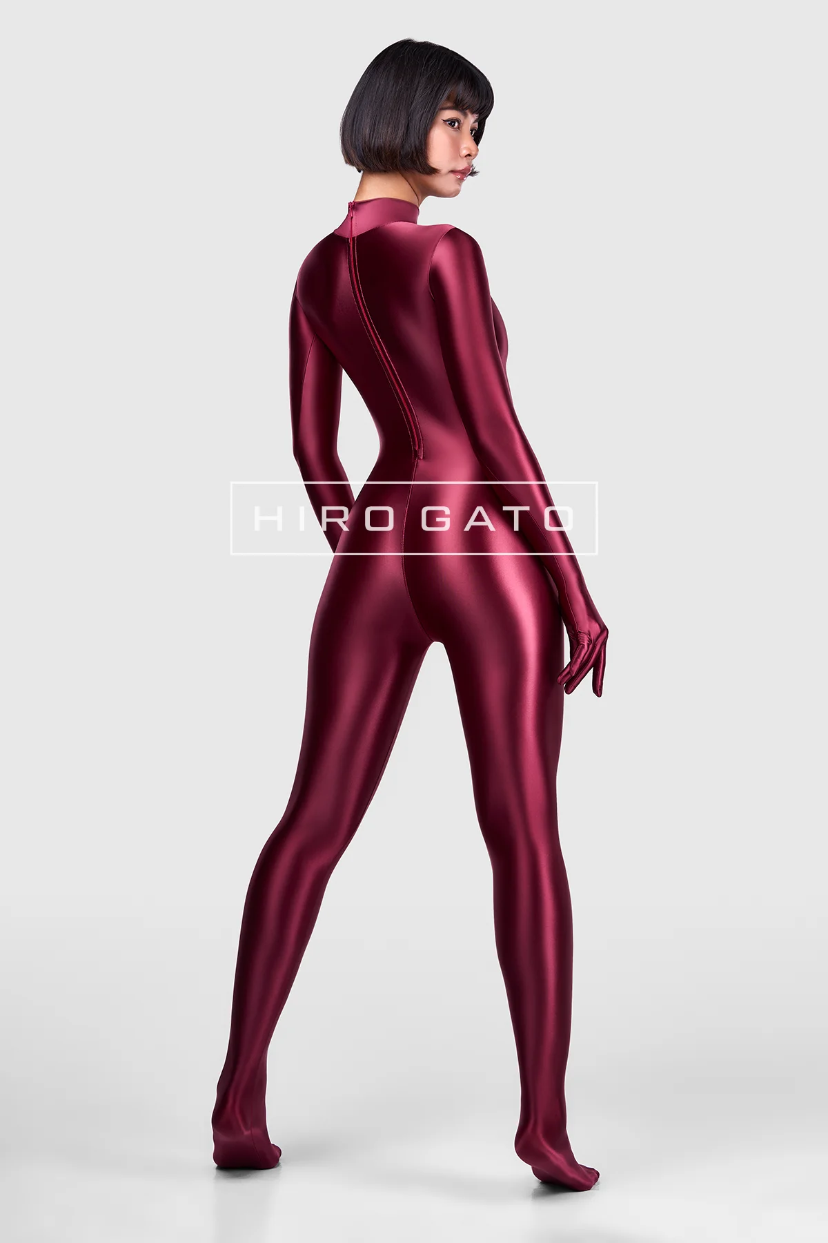 Satin Spandex Catsuit  Maroon view 3