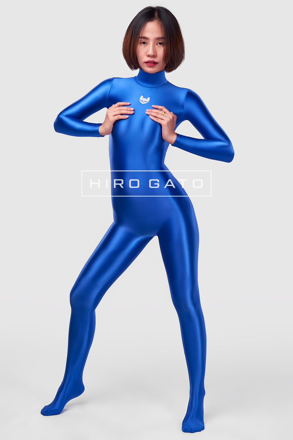 Satin Spandex Catsuit  Blue view 3
