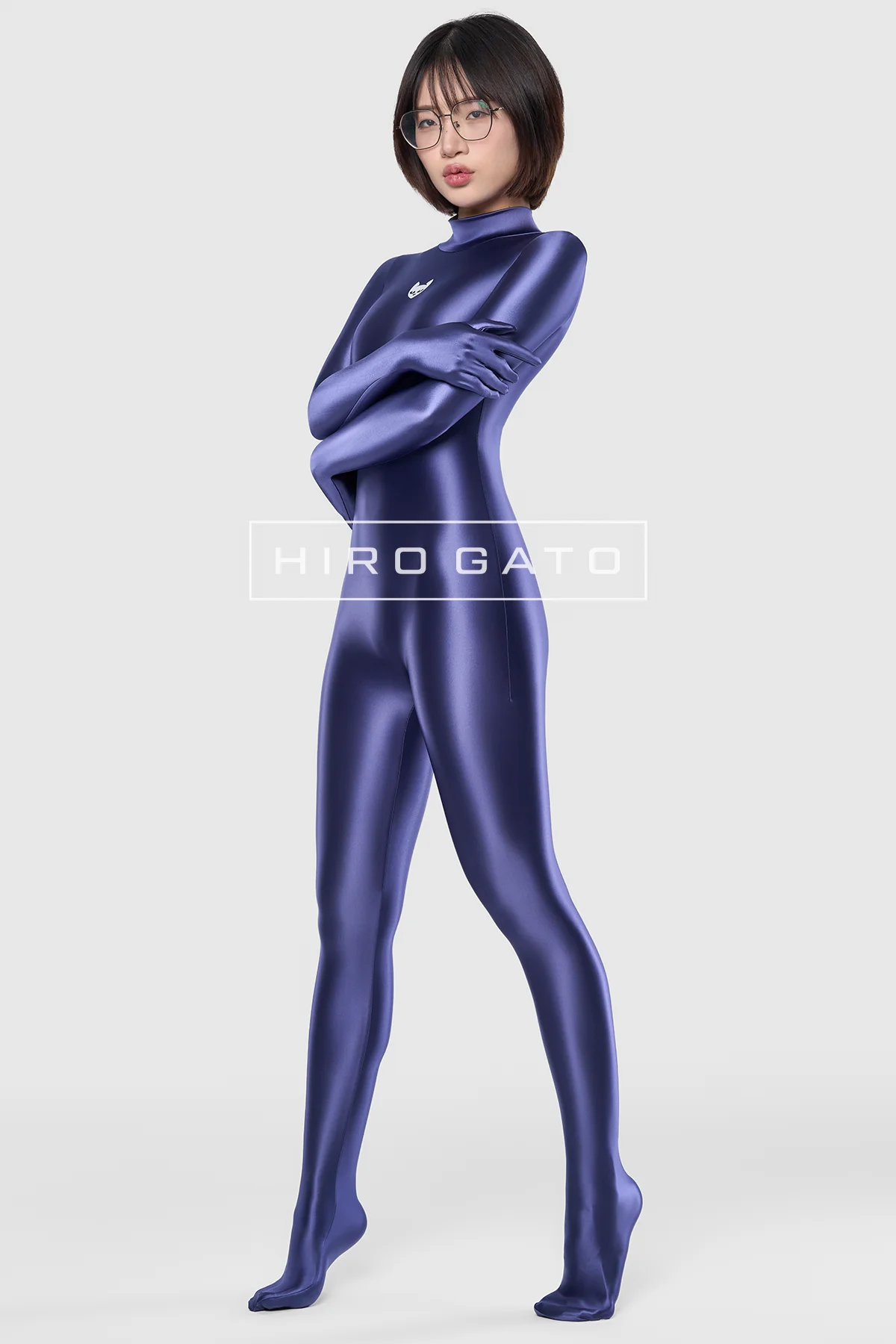 Satin Spandex Catsuit  Navy Blue view 2