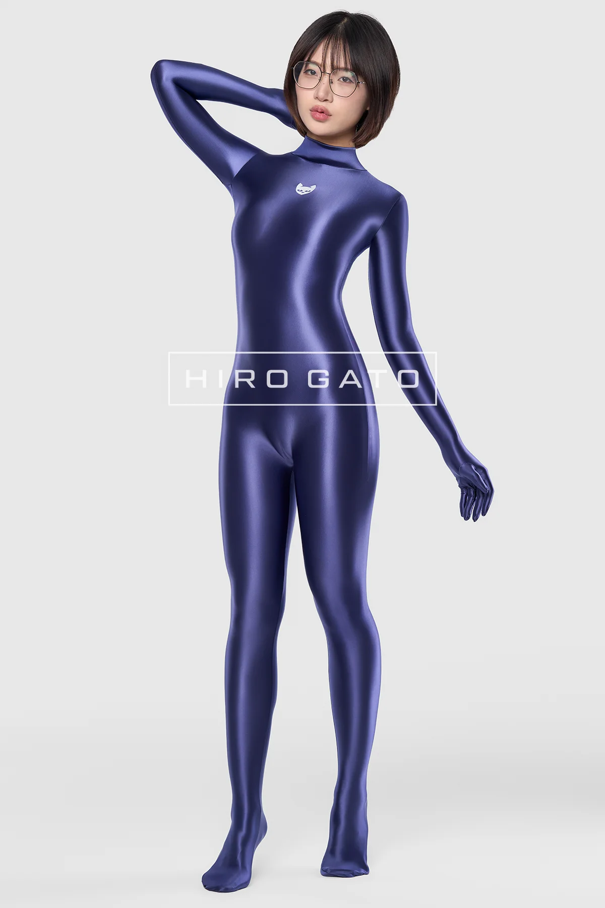 Satin Spandex Catsuit  Navy Blue view 10