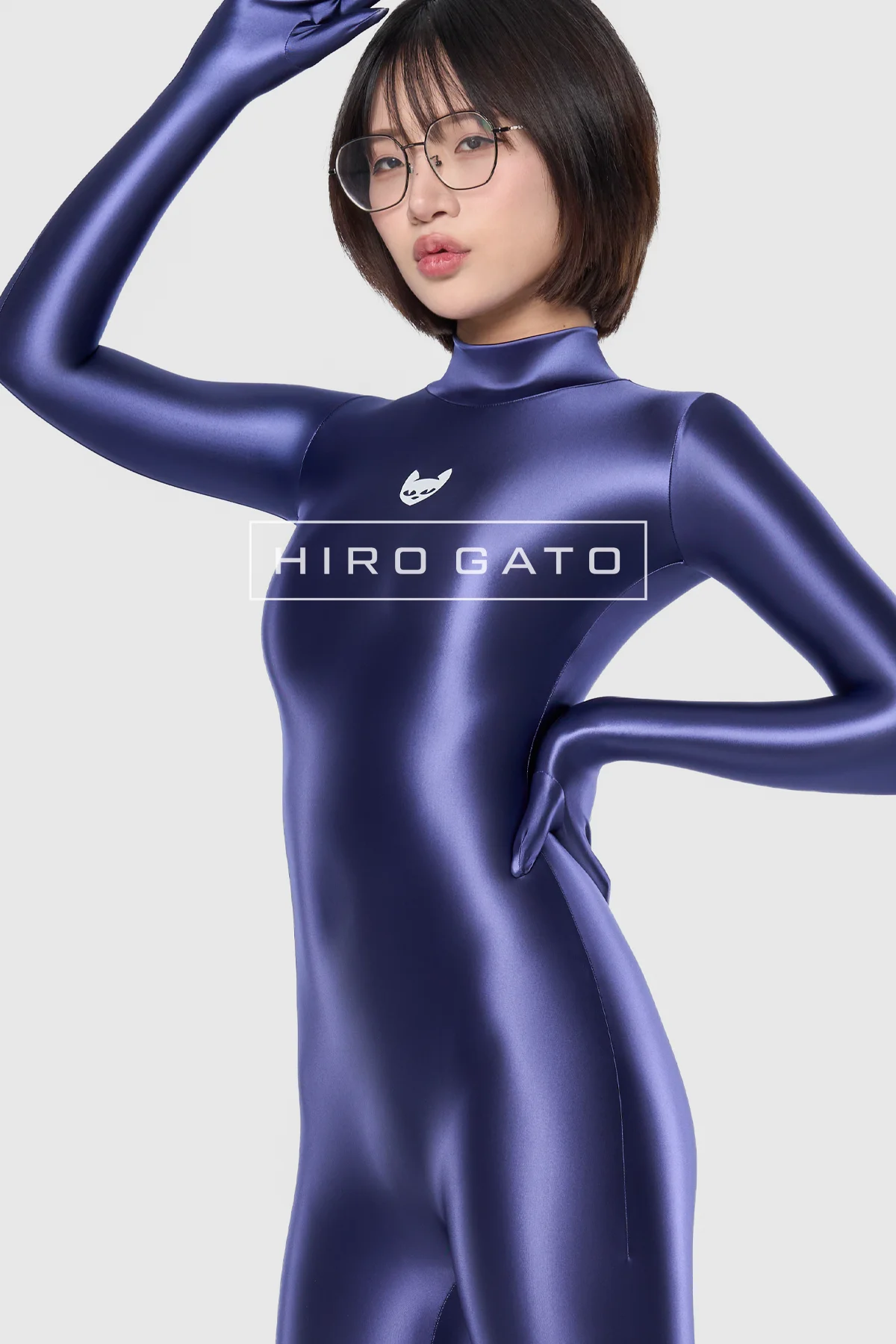 Satin Spandex Catsuit  Navy Blue view 9