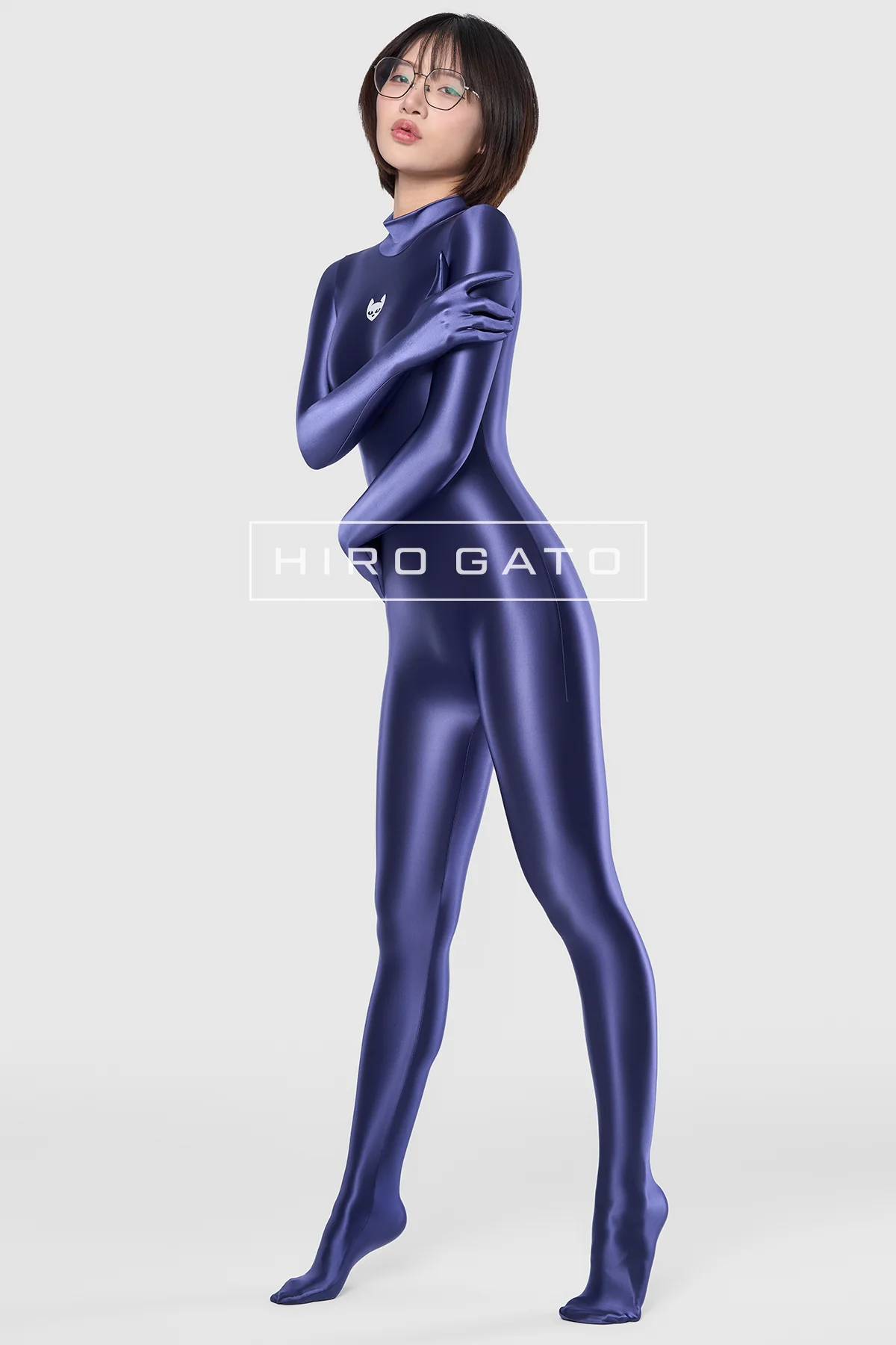 Satin Spandex Catsuit  Navy Blue view 7