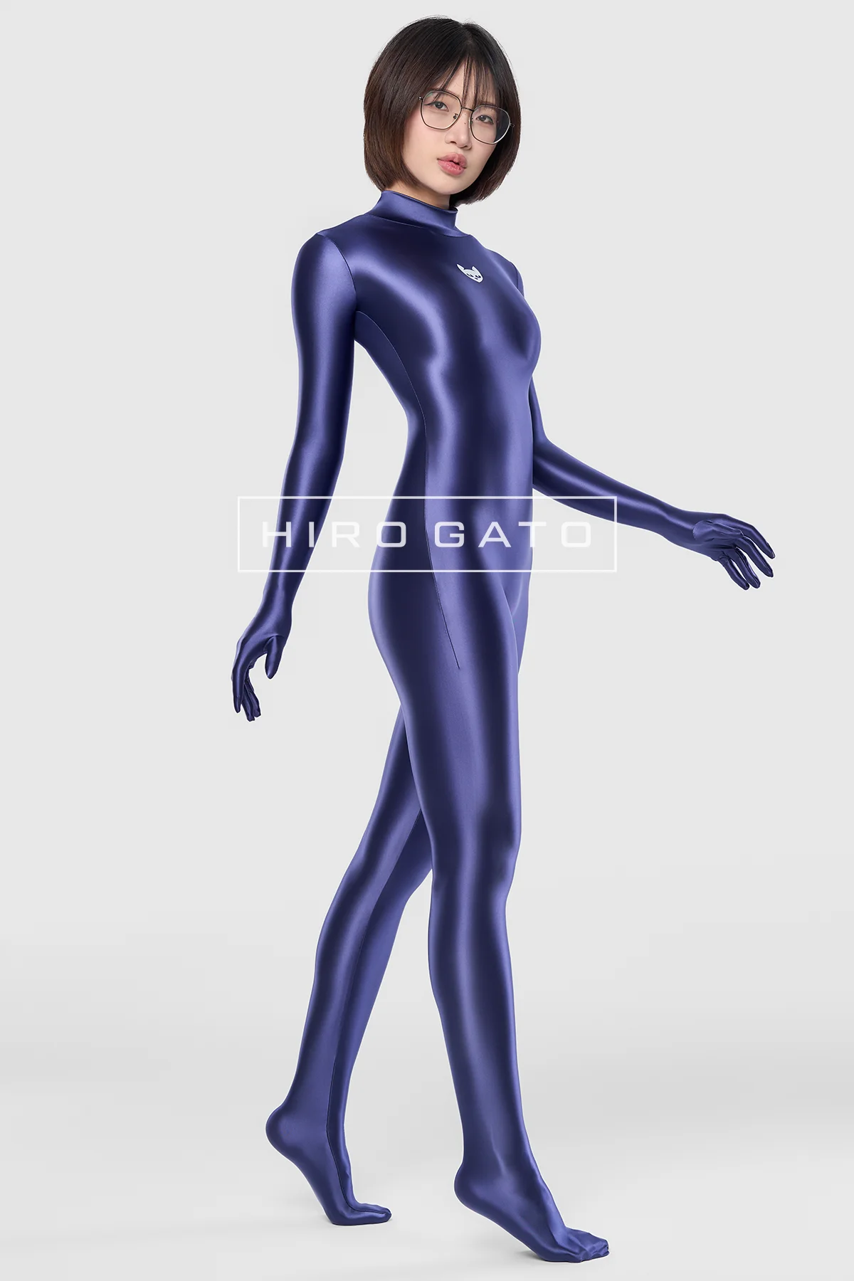 Satin Spandex Catsuit  Navy Blue view 4