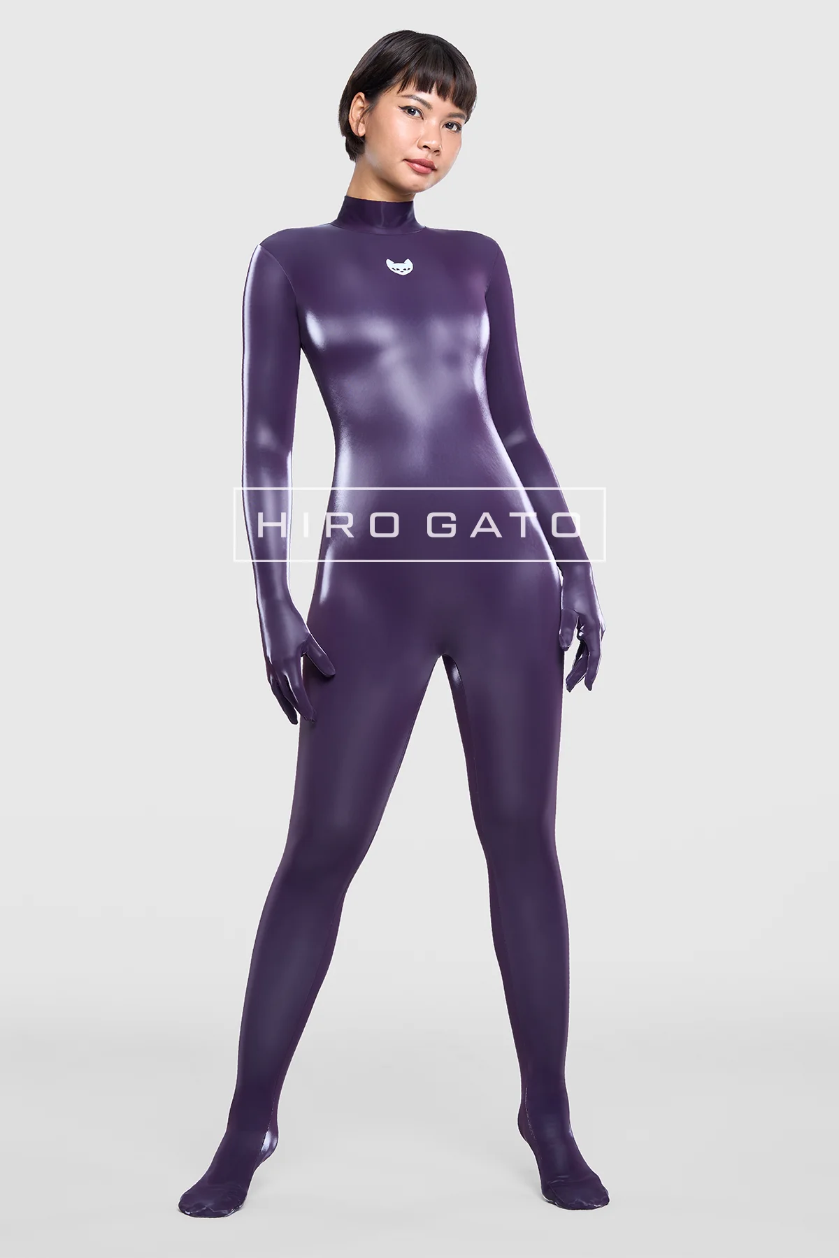 Sharkskin PU Spandex Catsuit  Deep Purple view 2