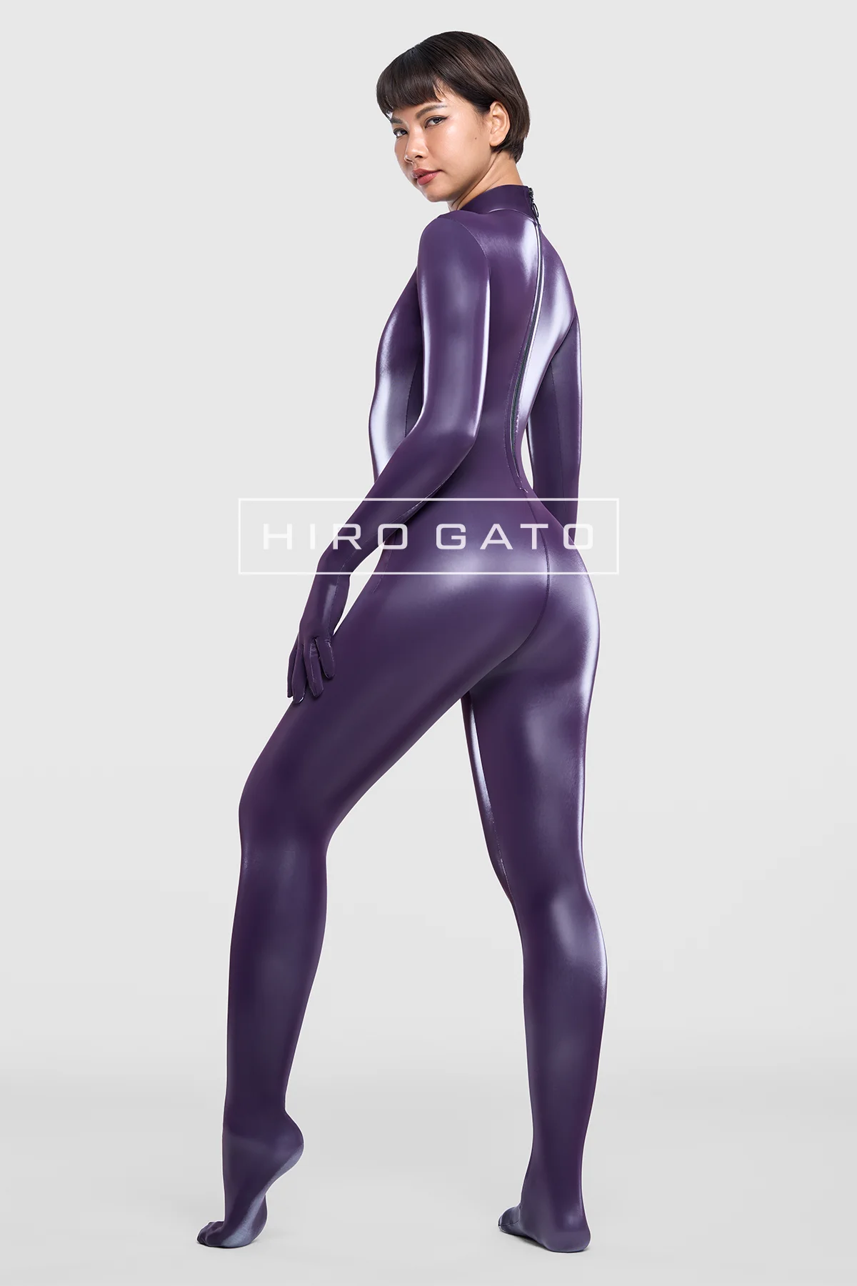 Sharkskin PU Spandex Catsuit  Deep Purple view 6