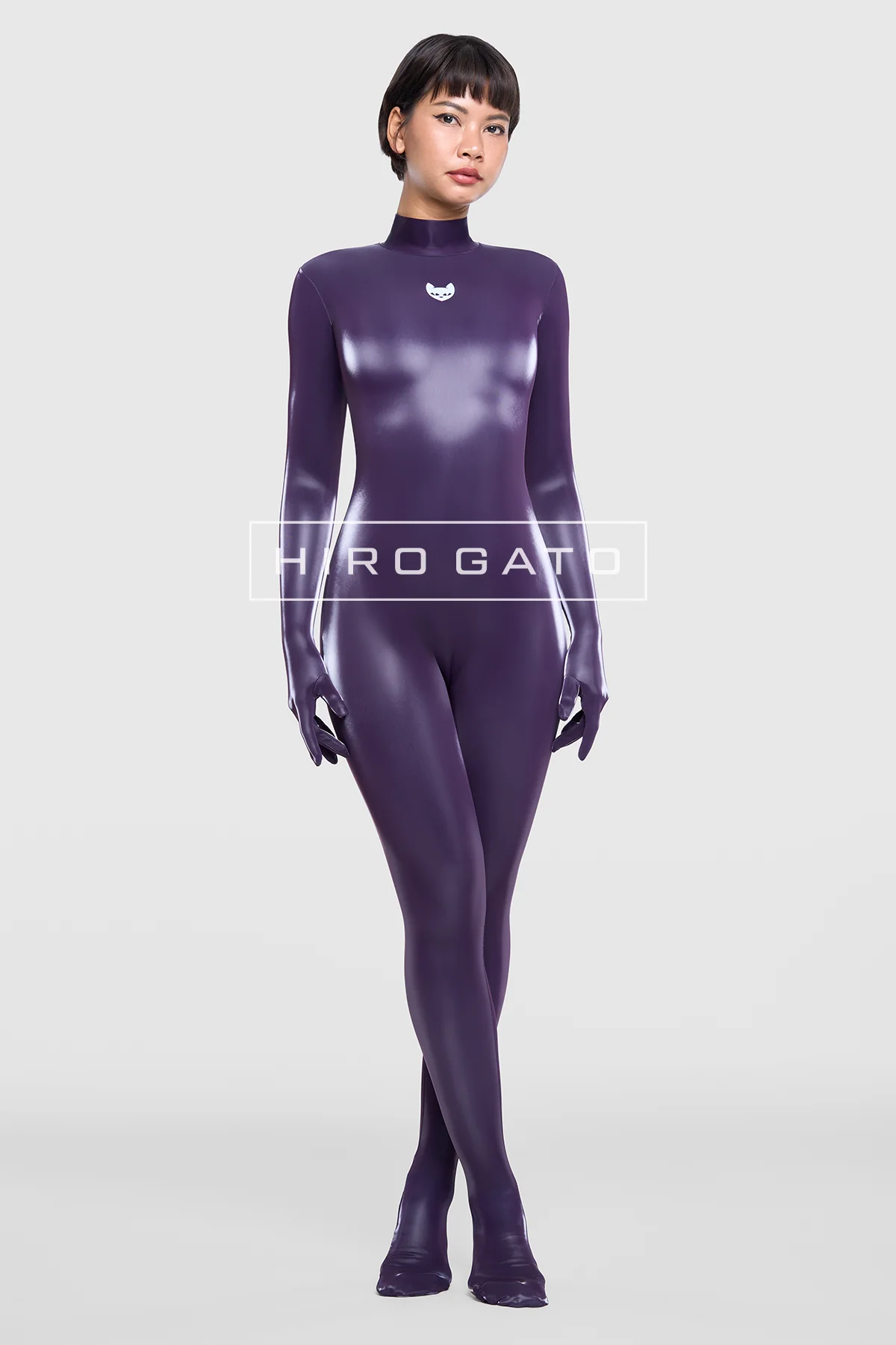 Sharkskin PU Spandex Catsuit  Deep Purple view 5