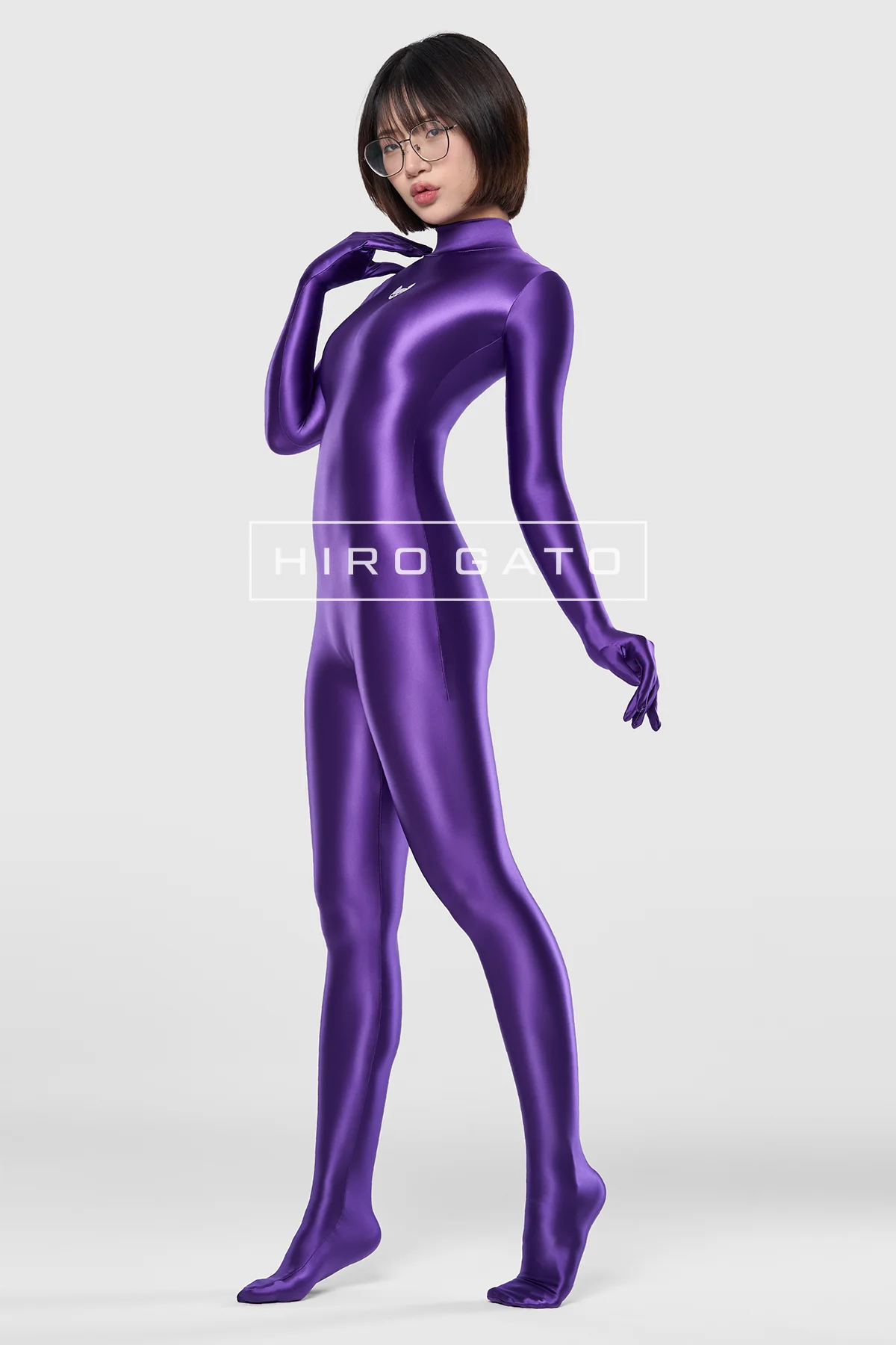 Satin Spandex Catsuit  Purple view 2