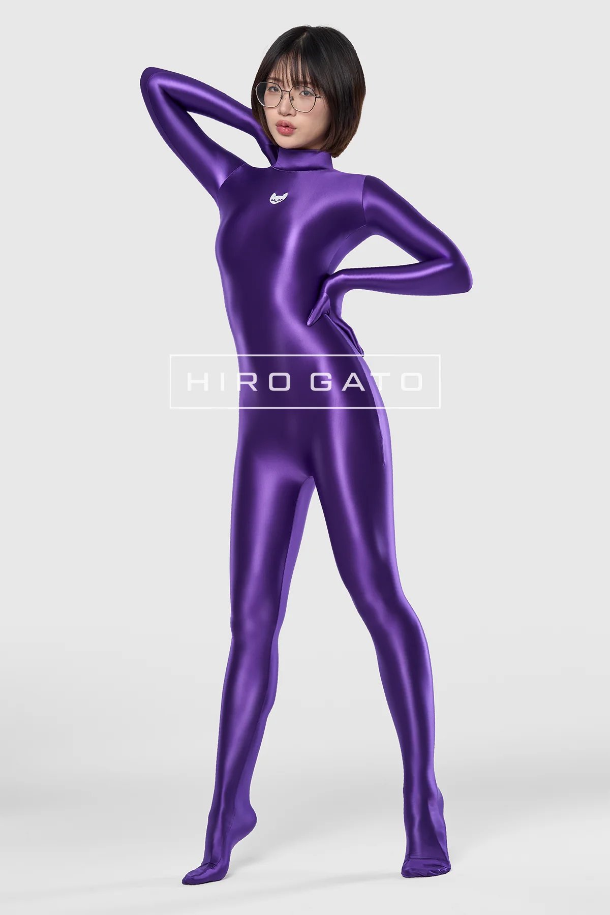 Satin Spandex Catsuit  Purple view 3