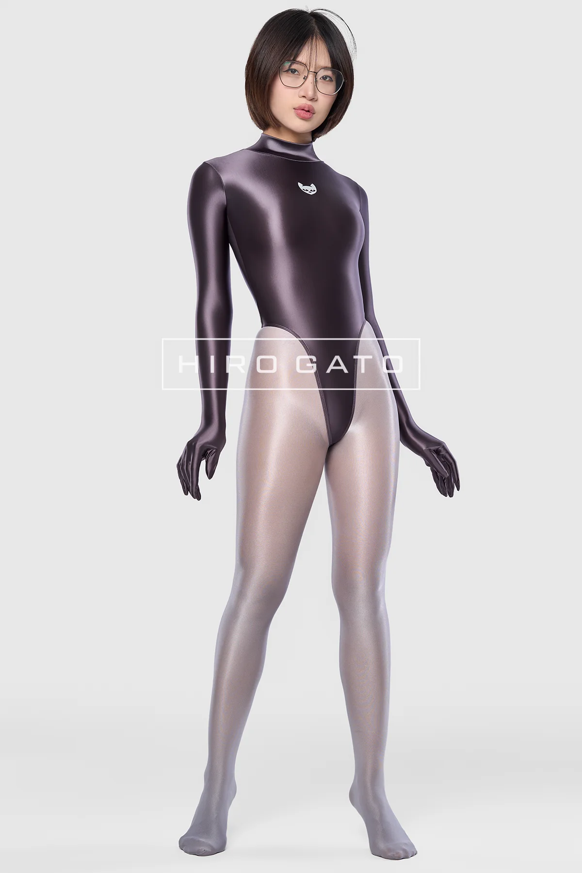 Satin Spandex Leotard  Anthracite