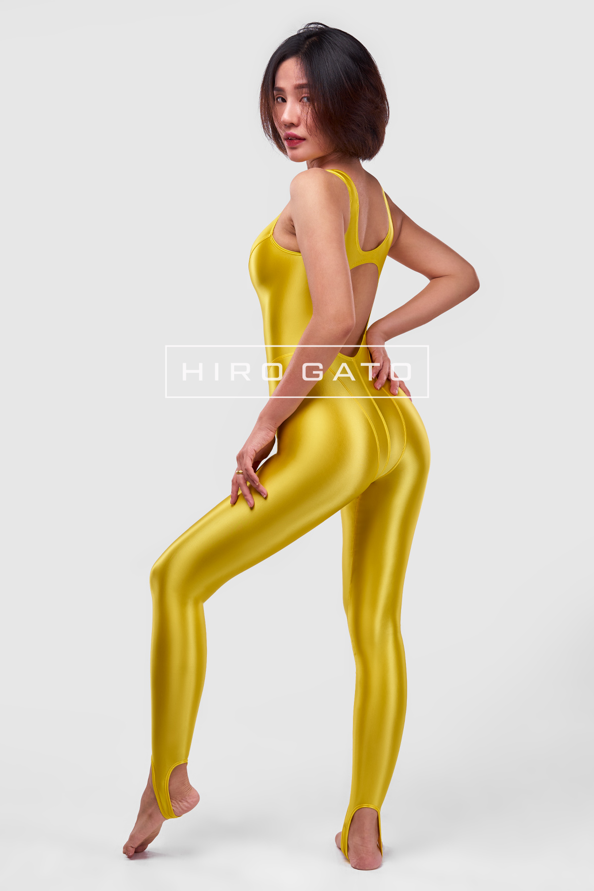 Satin Spandex Unitard  Yellow view 3
