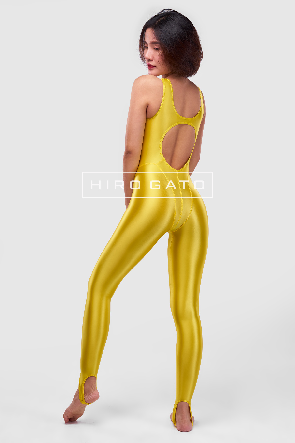 Satin Spandex Unitard  Yellow view 4