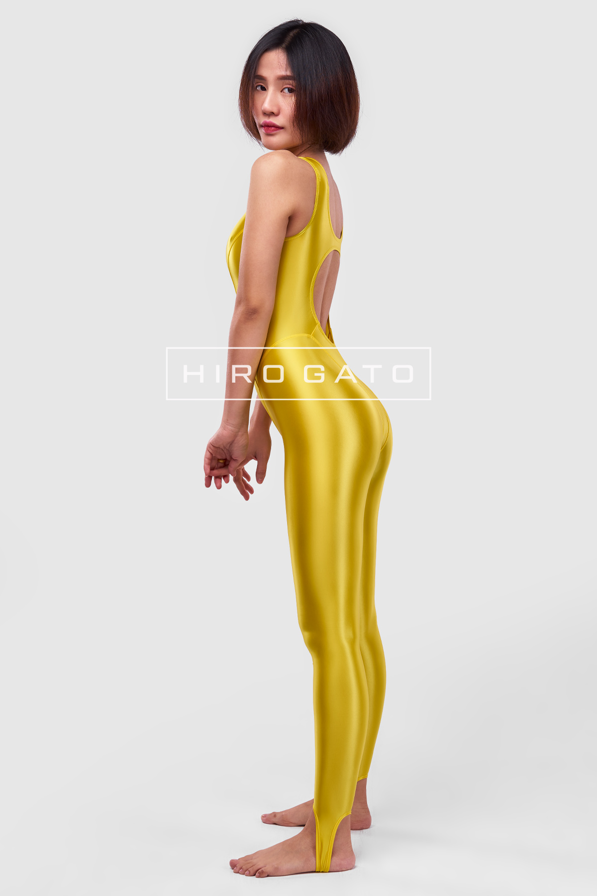 Satin Spandex Unitard  Yellow view 5