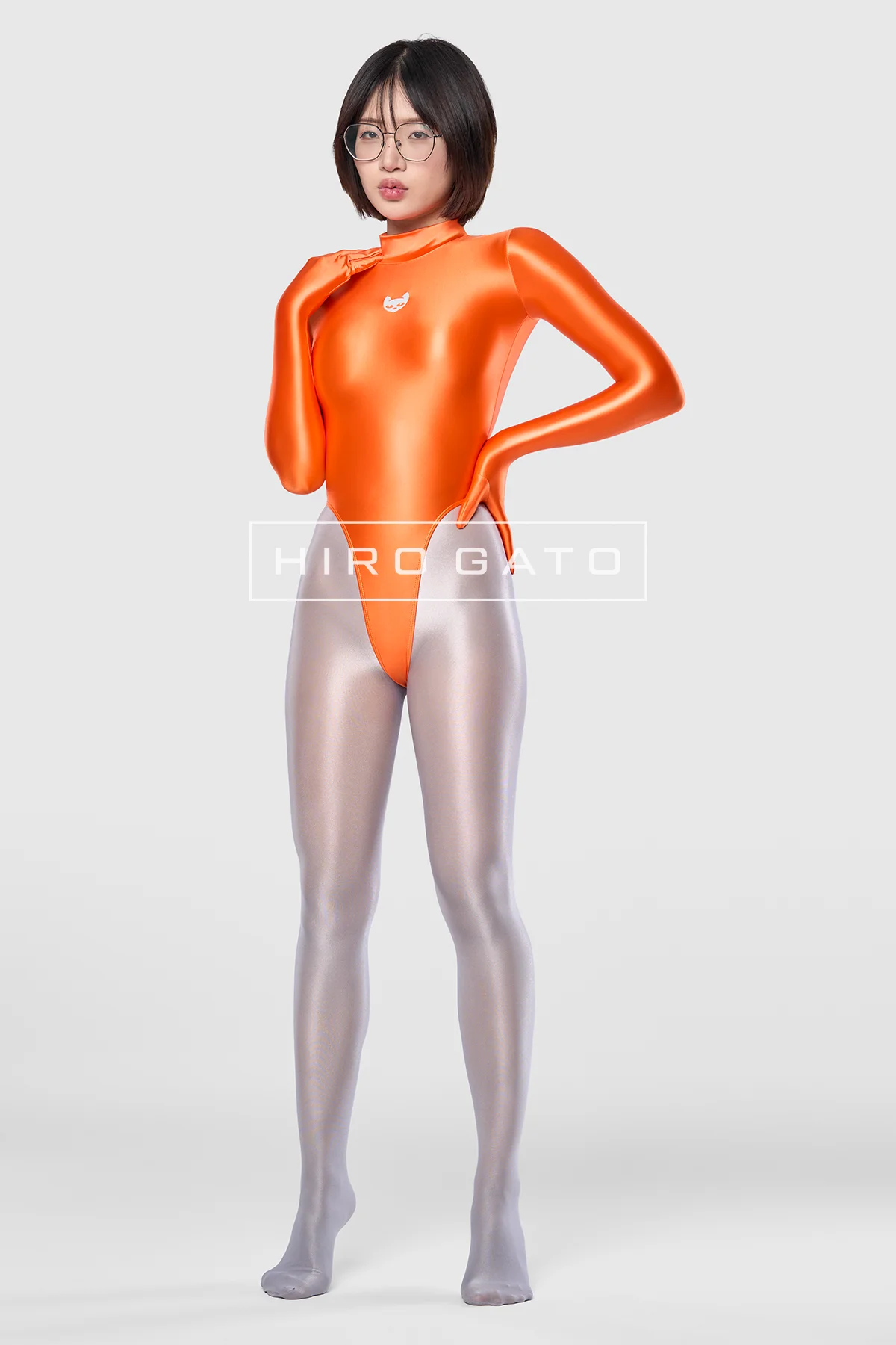 Satin Spandex Leotard  Orange view 2