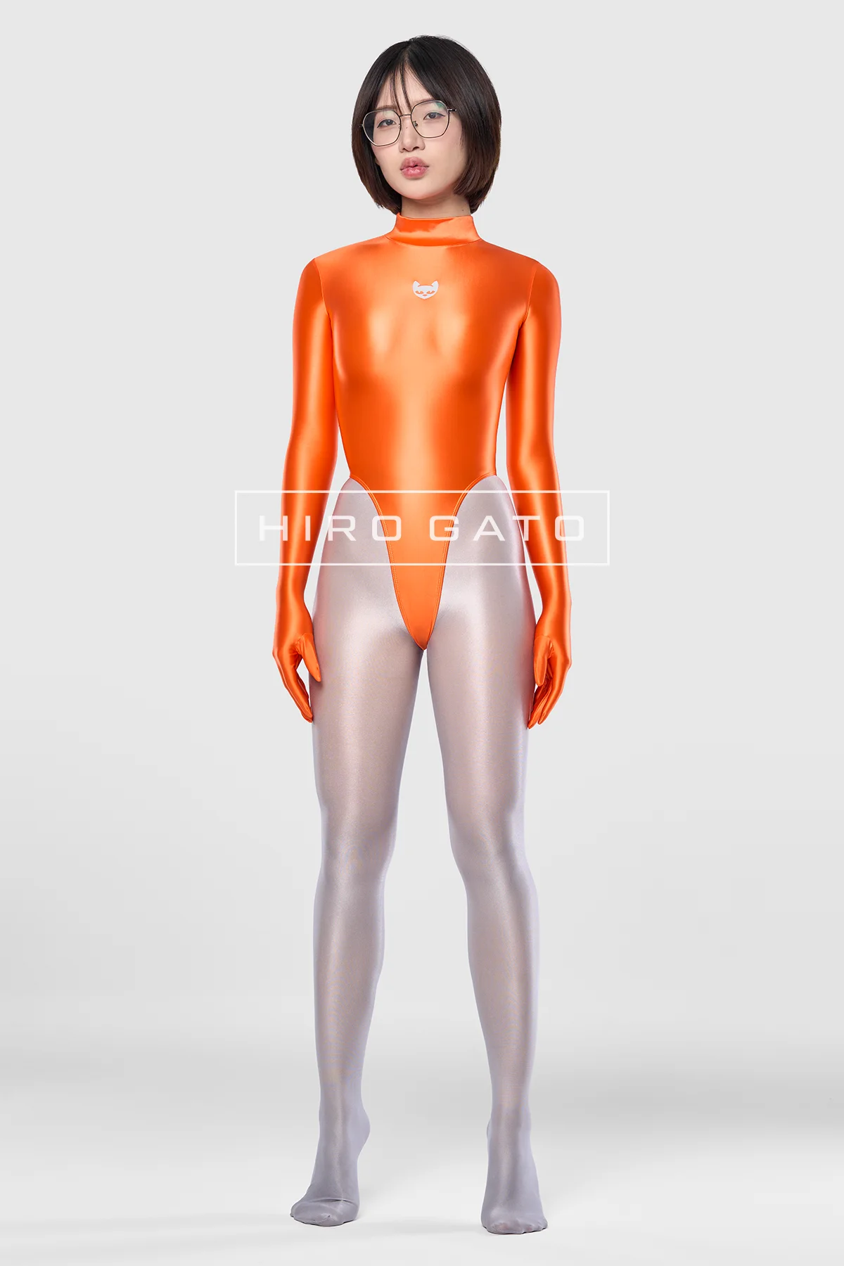 Satin Spandex Leotard  Orange view 10
