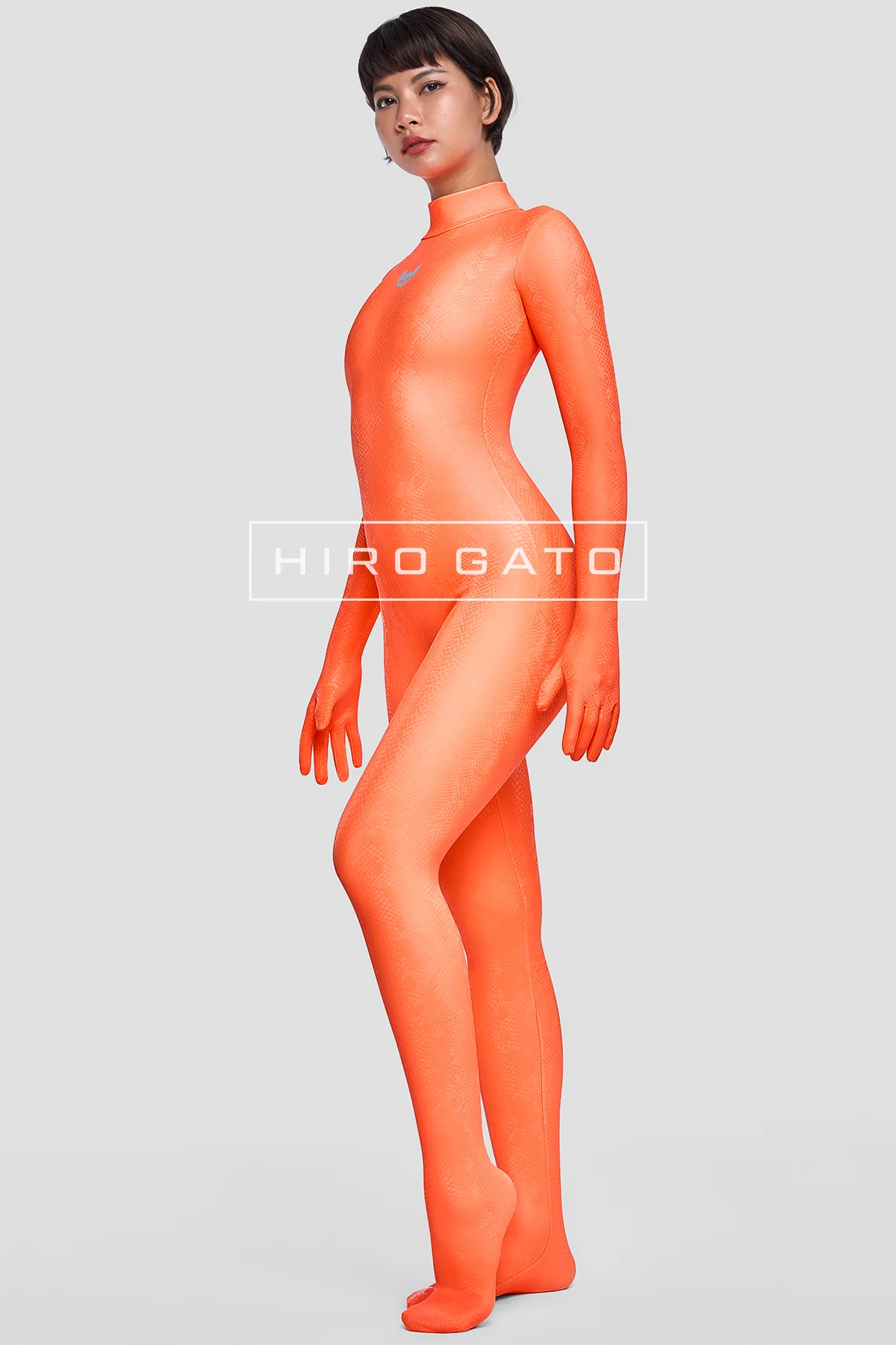 Reptilian Skin Spandex Catsuit  Orange view 4