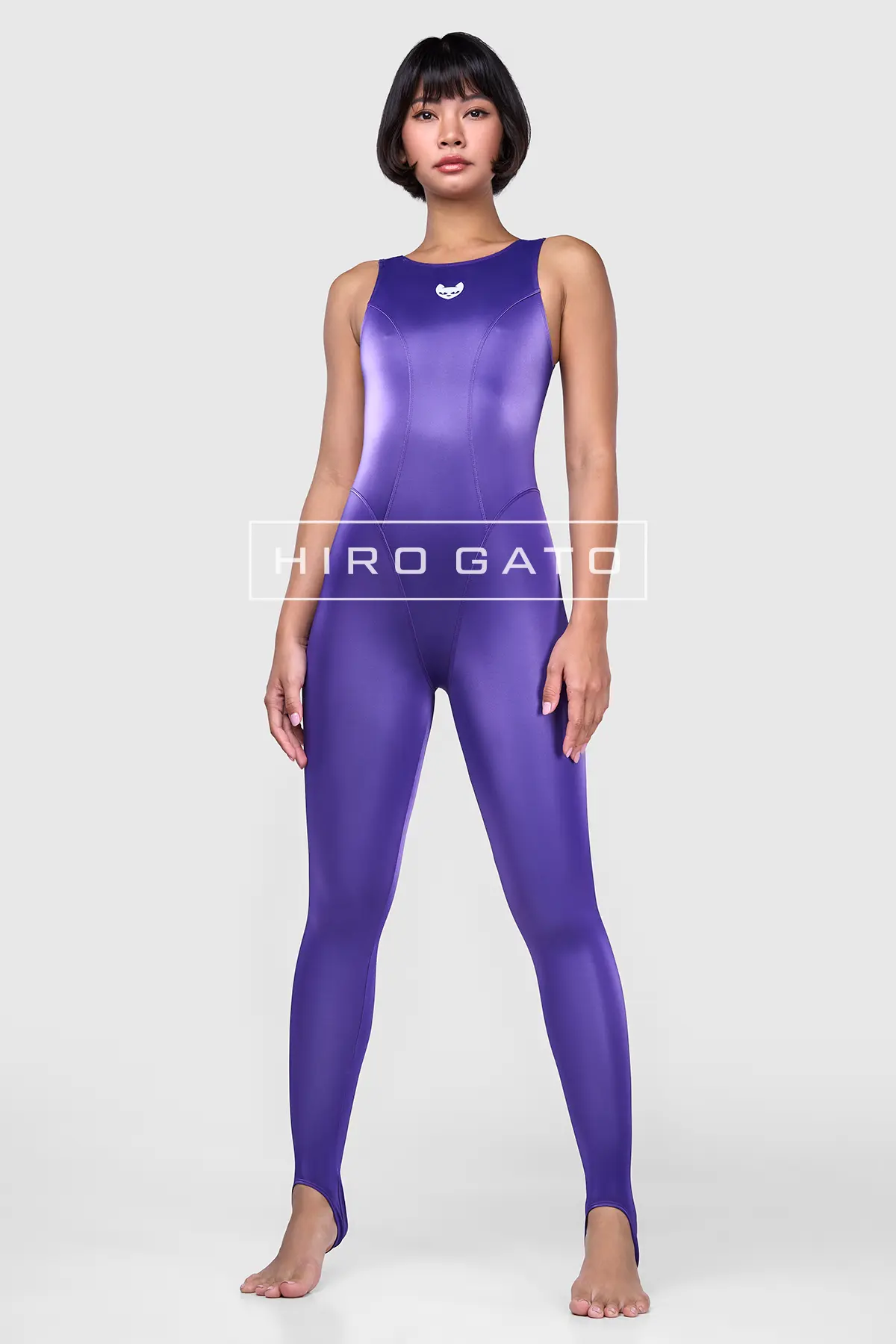 Sharkskin PU Spandex Unitard  Purle view 3