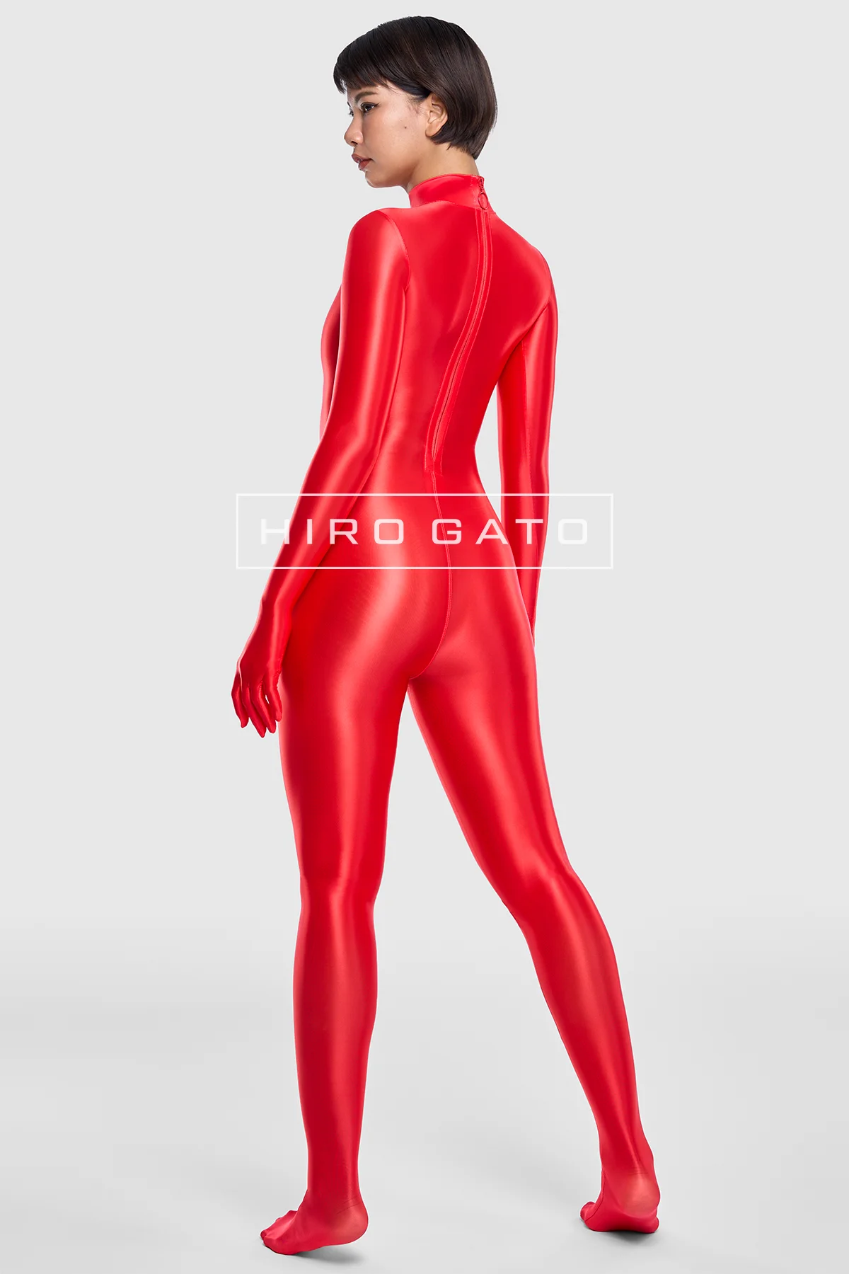 Sheer Nylon Catsuit  Red view 4