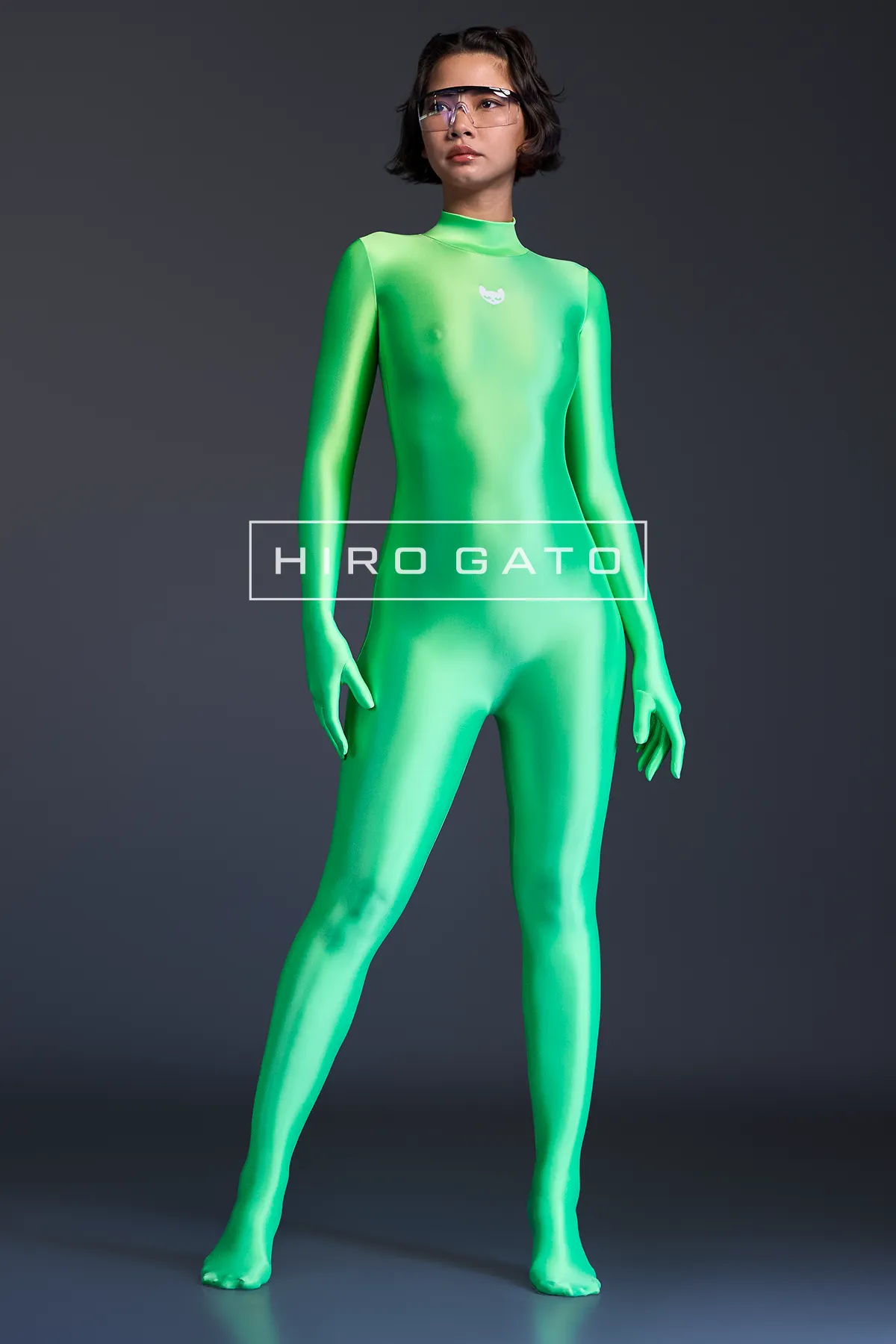 Satin Spandex Catsuit  UV Green