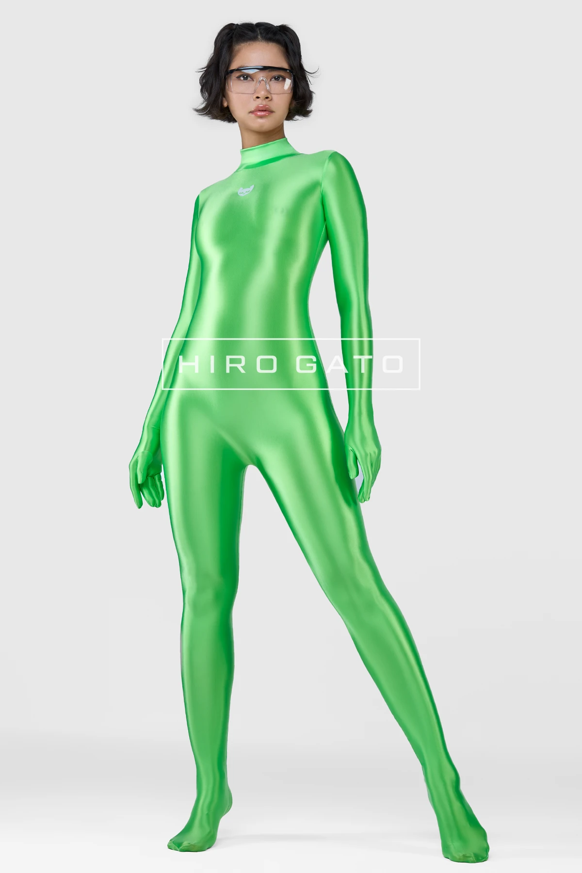 Satin Spandex Catsuit  UV Green view 6