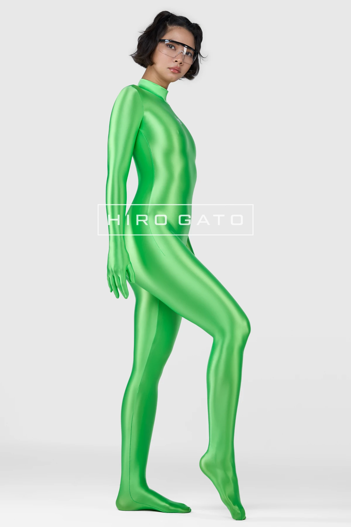 Satin Spandex Catsuit  UV Green view 5