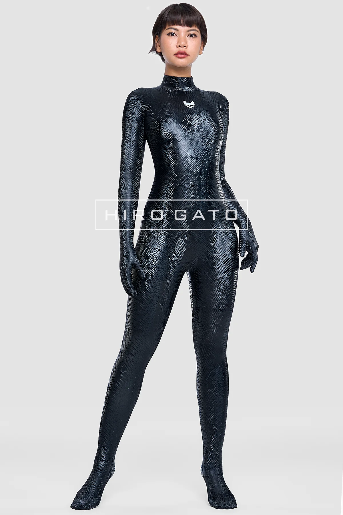 Reptilian Skin Spandex Catsuit  Black view 6