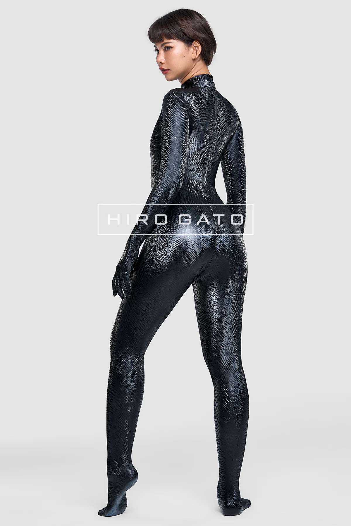 Reptilian Skin Spandex Catsuit  Black view 5