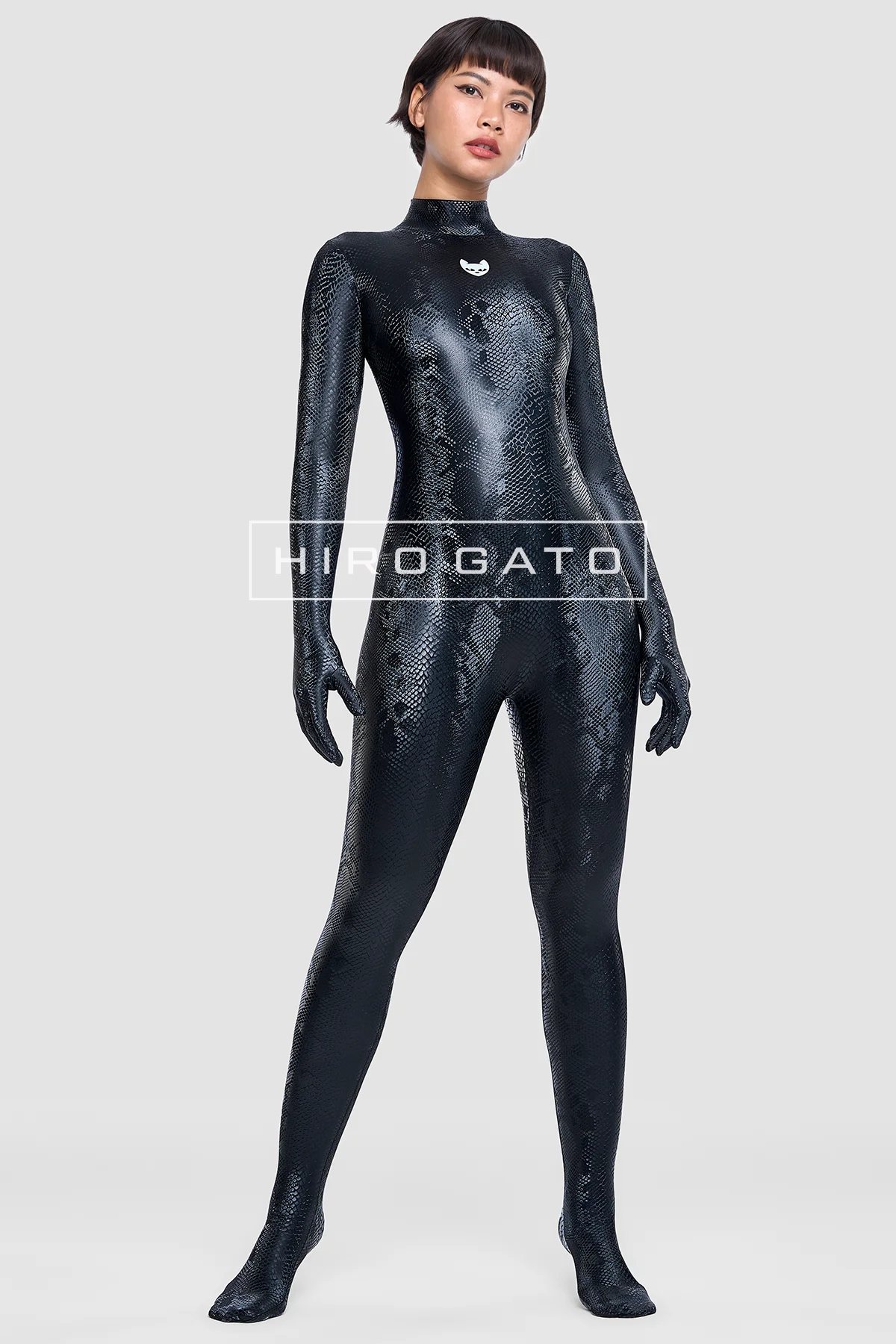 Reptilian Skin Spandex Catsuit  Black view 3