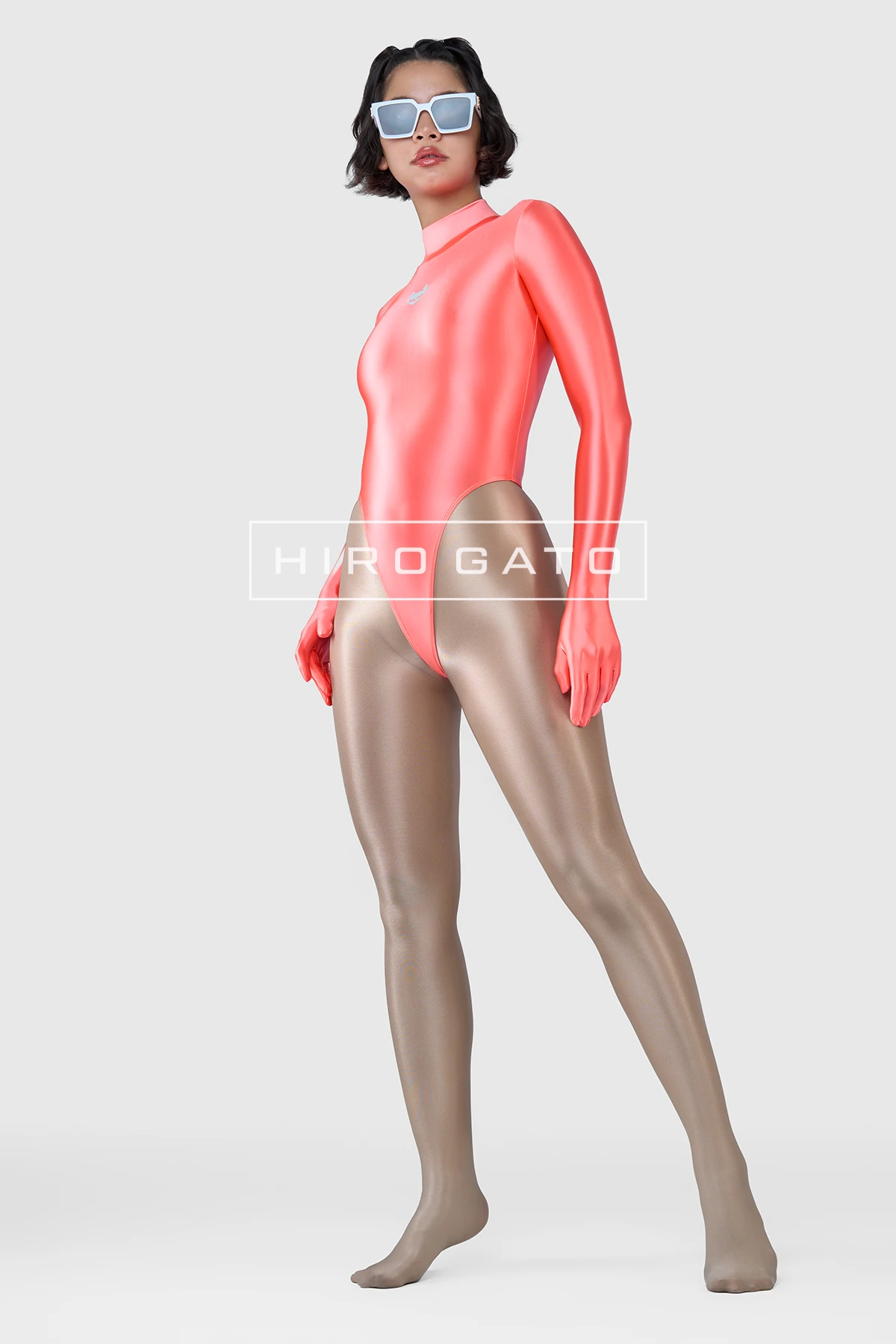 Satin Spandex Leotard  UV Orange view 5