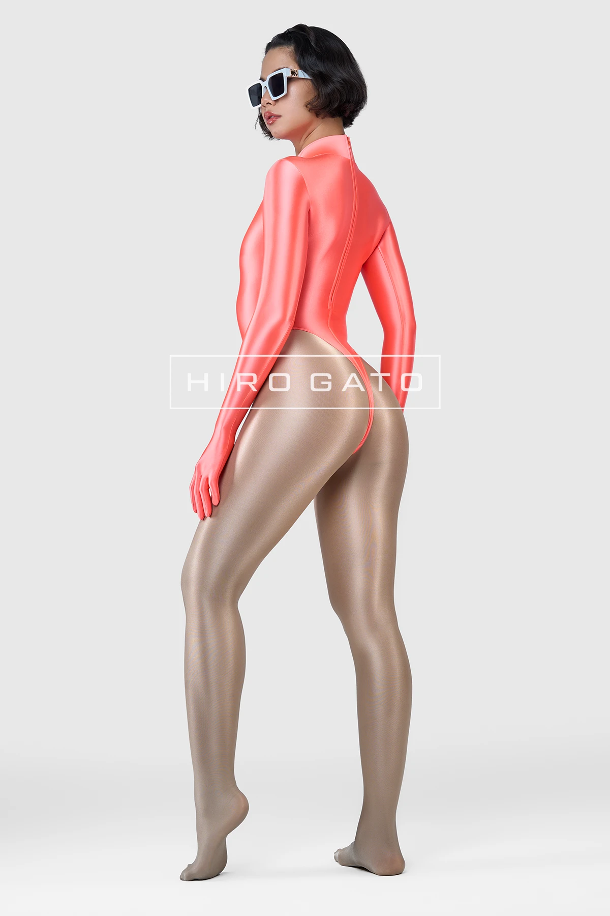 Satin Spandex Leotard  UV Orange view 4