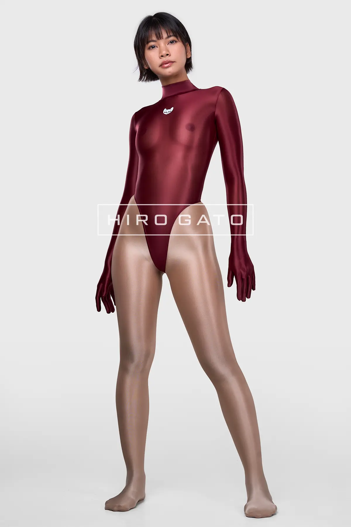 Sheer Nylon Leotard  Maroon