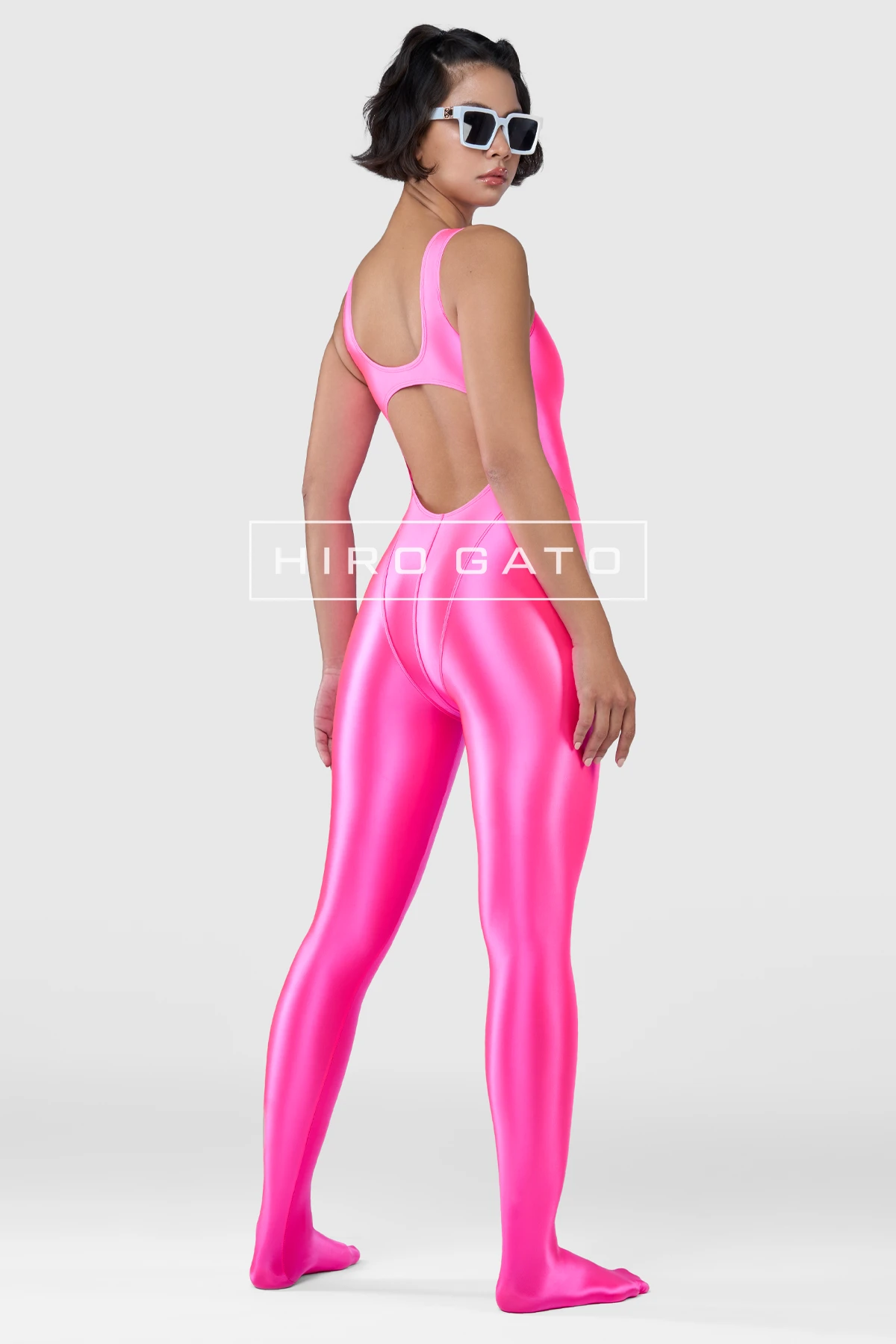 Satin Spandex Unitard  UV Pink view 4