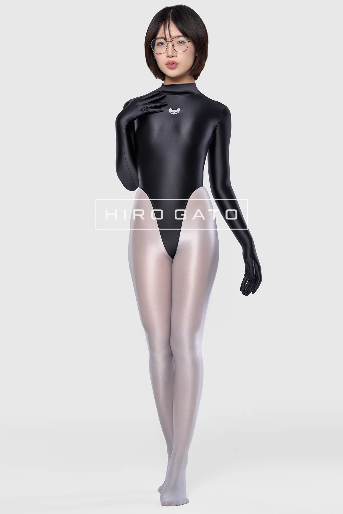 Satin Spandex Leotard  Black