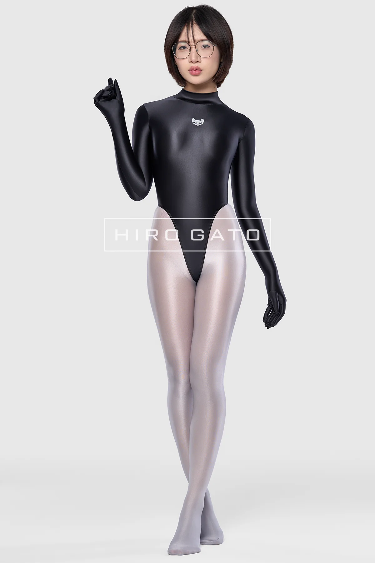Satin Spandex Leotard  Black view 2