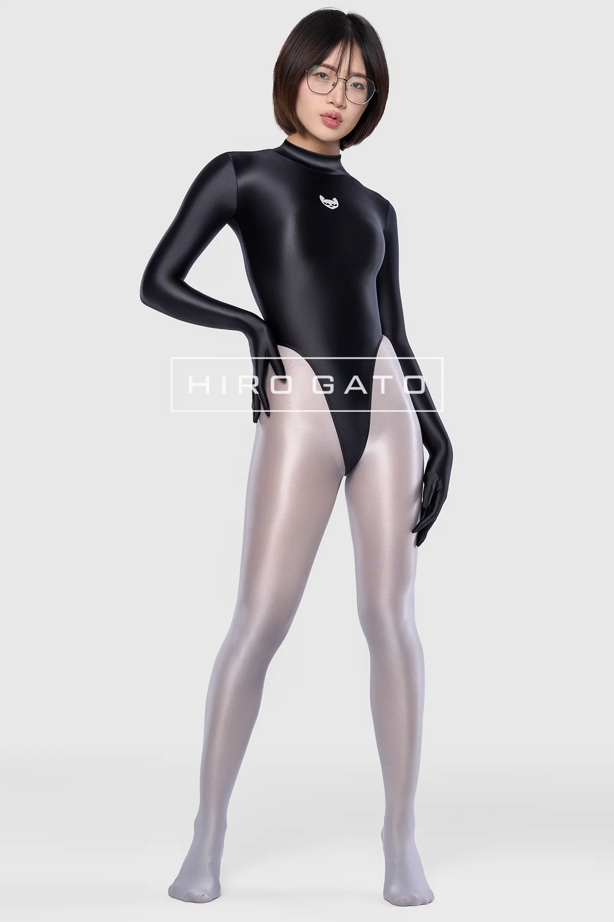 Satin Spandex Leotard  Black view 6