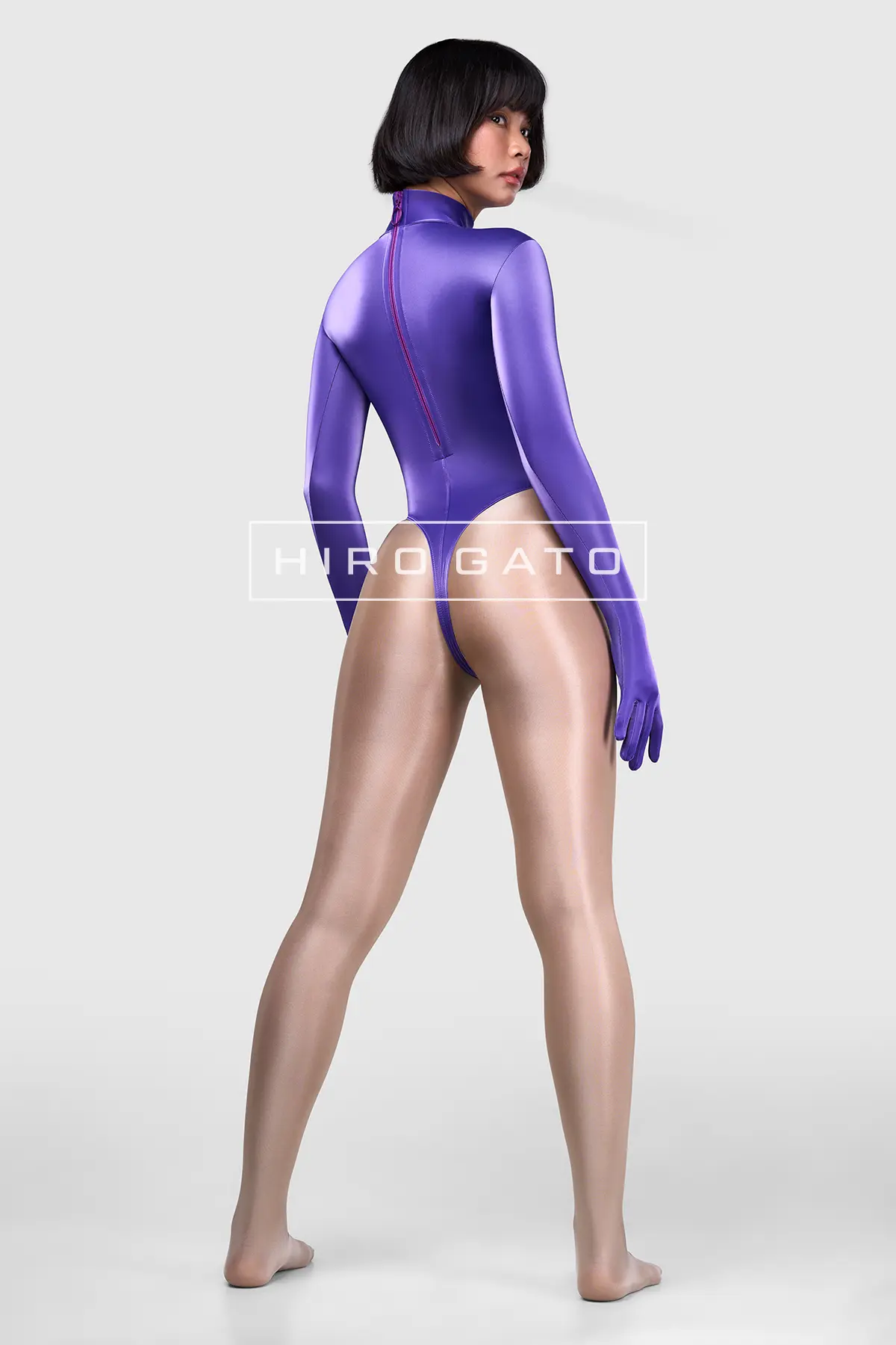 Sharkskin PU Spandex Leotard  Purle view 5