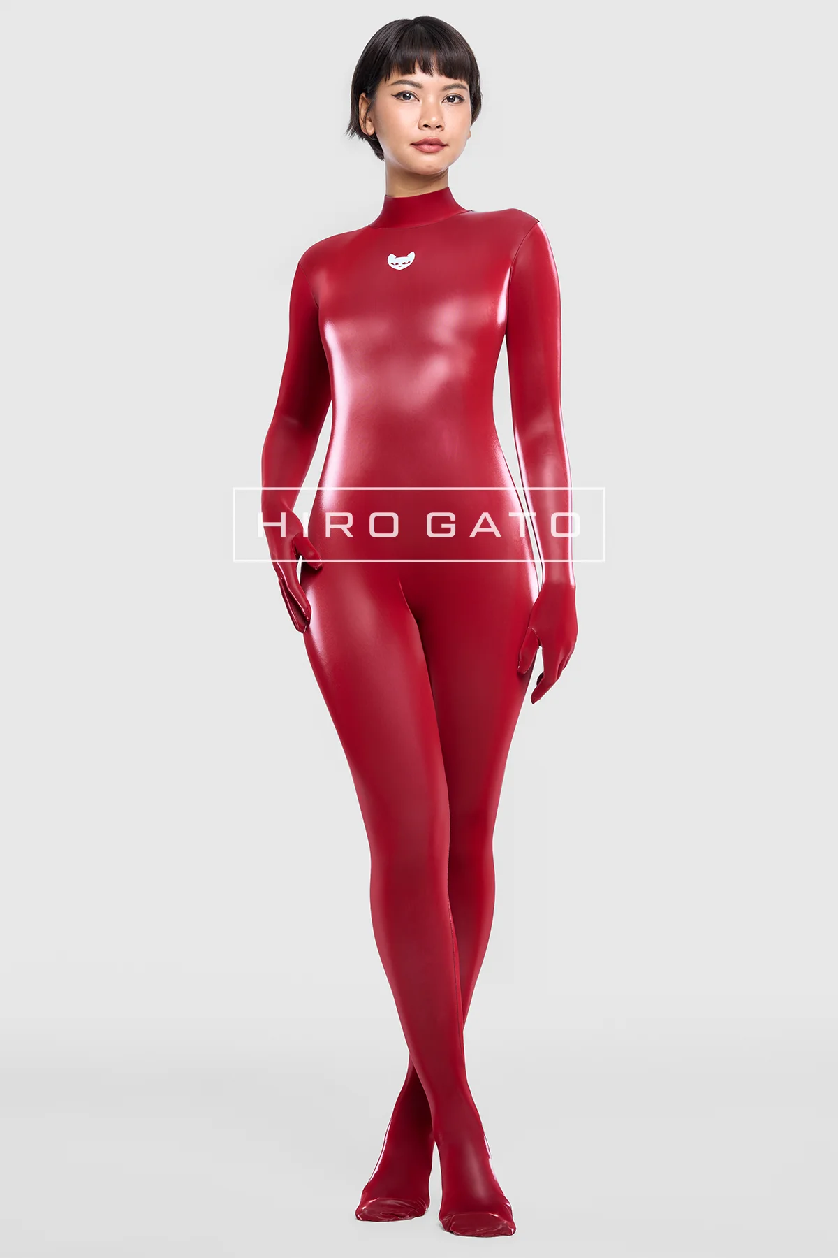 Sharkskin PU Spandex Catsuit  Cherry Red view 7