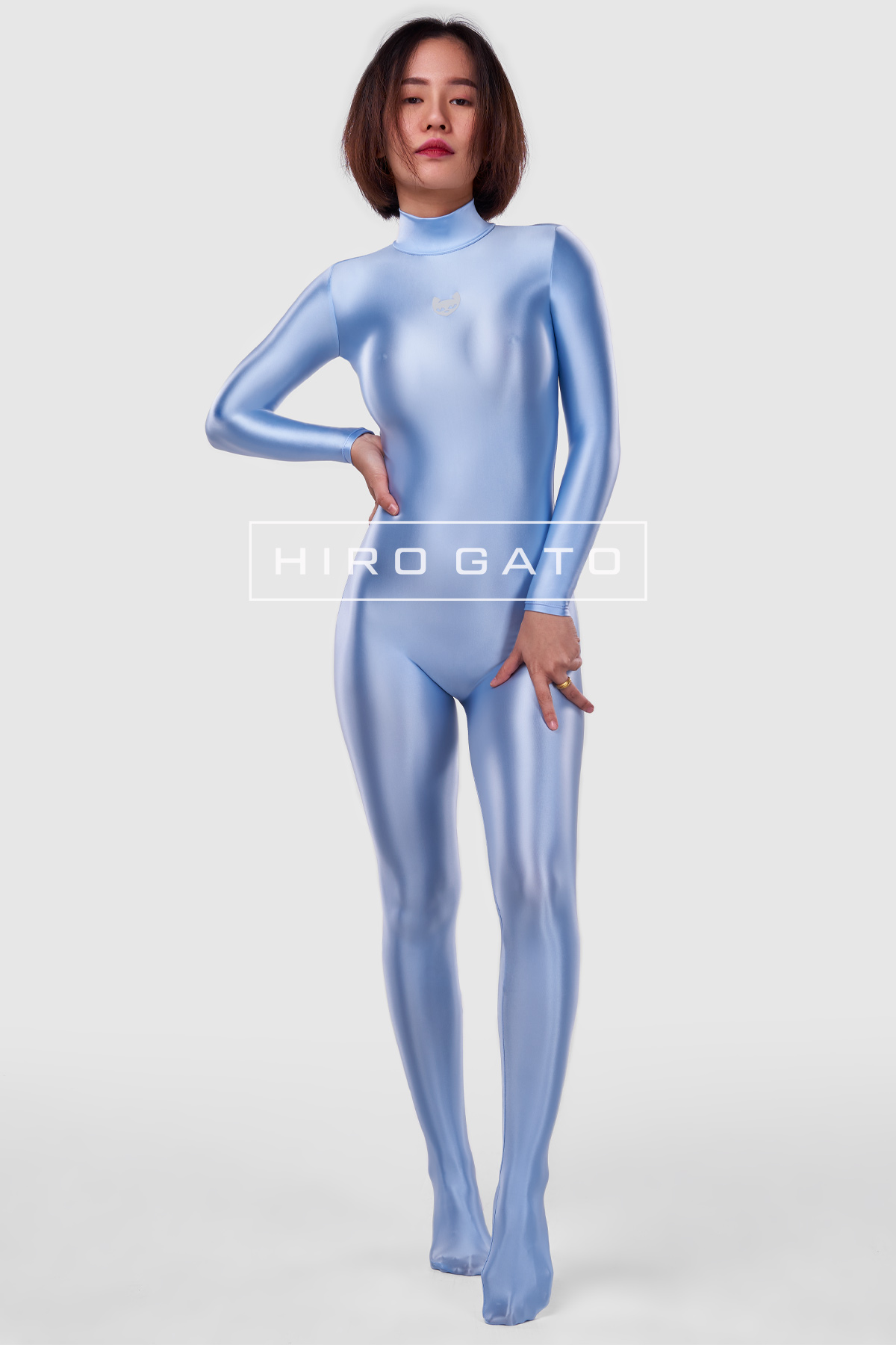 Satin Spandex Catsuit  Baby Blue view 3
