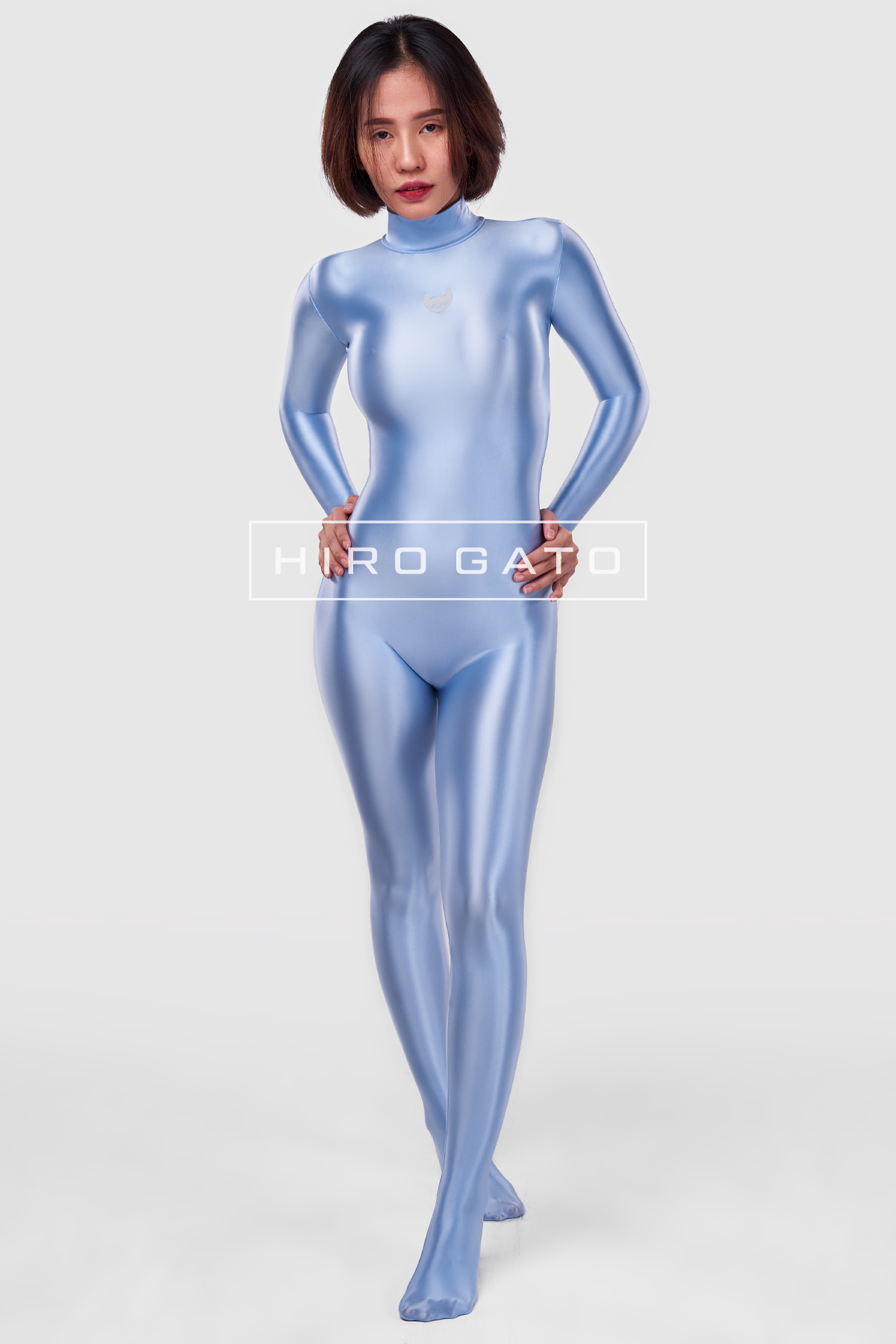 Satin Spandex Catsuit  Baby Blue view 4