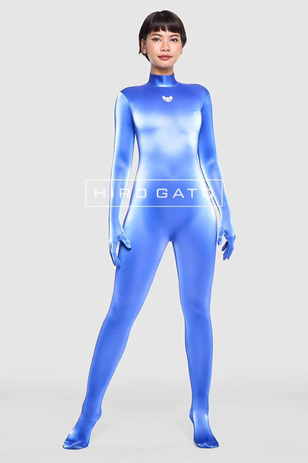 Sharkskin PU Spandex Catsuit  Blue