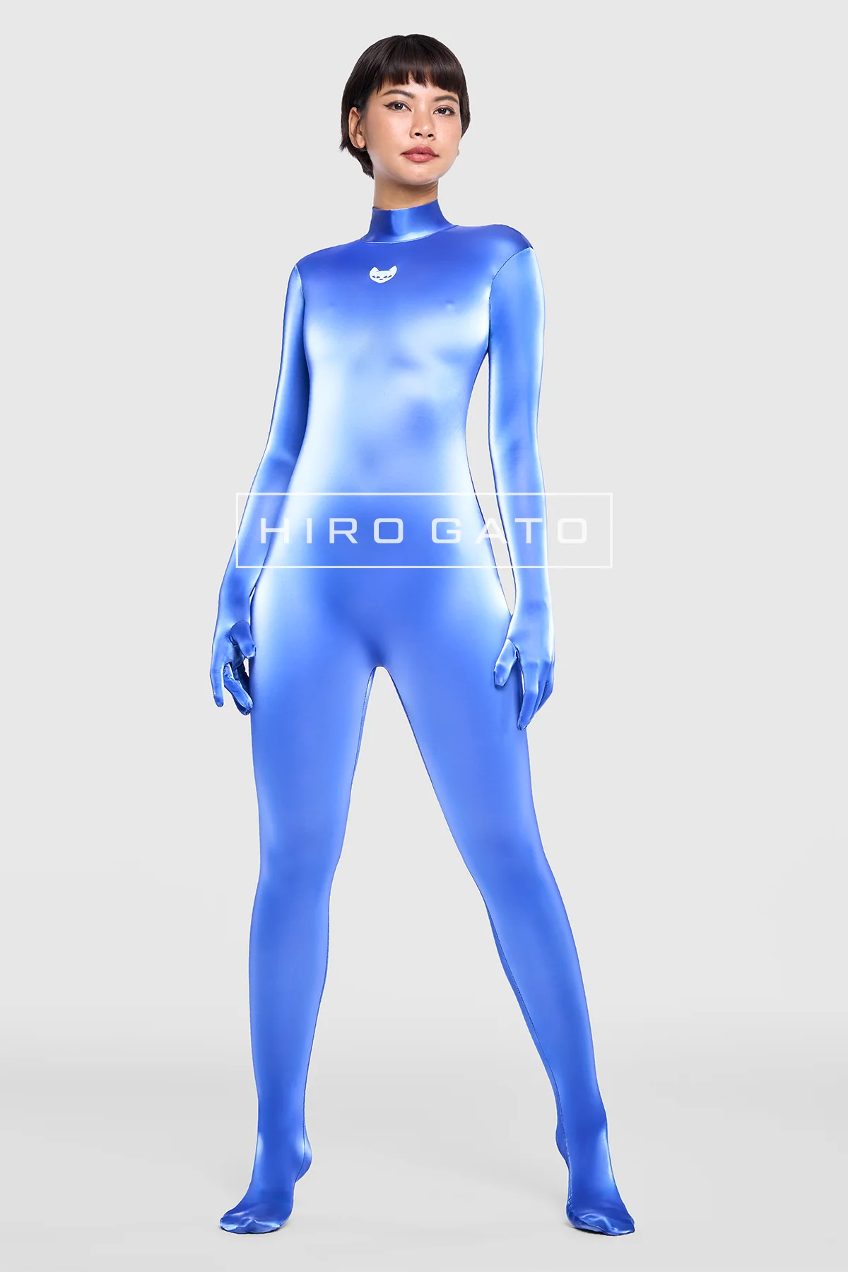 Sharkskin PU Spandex Catsuit  Blue view 2