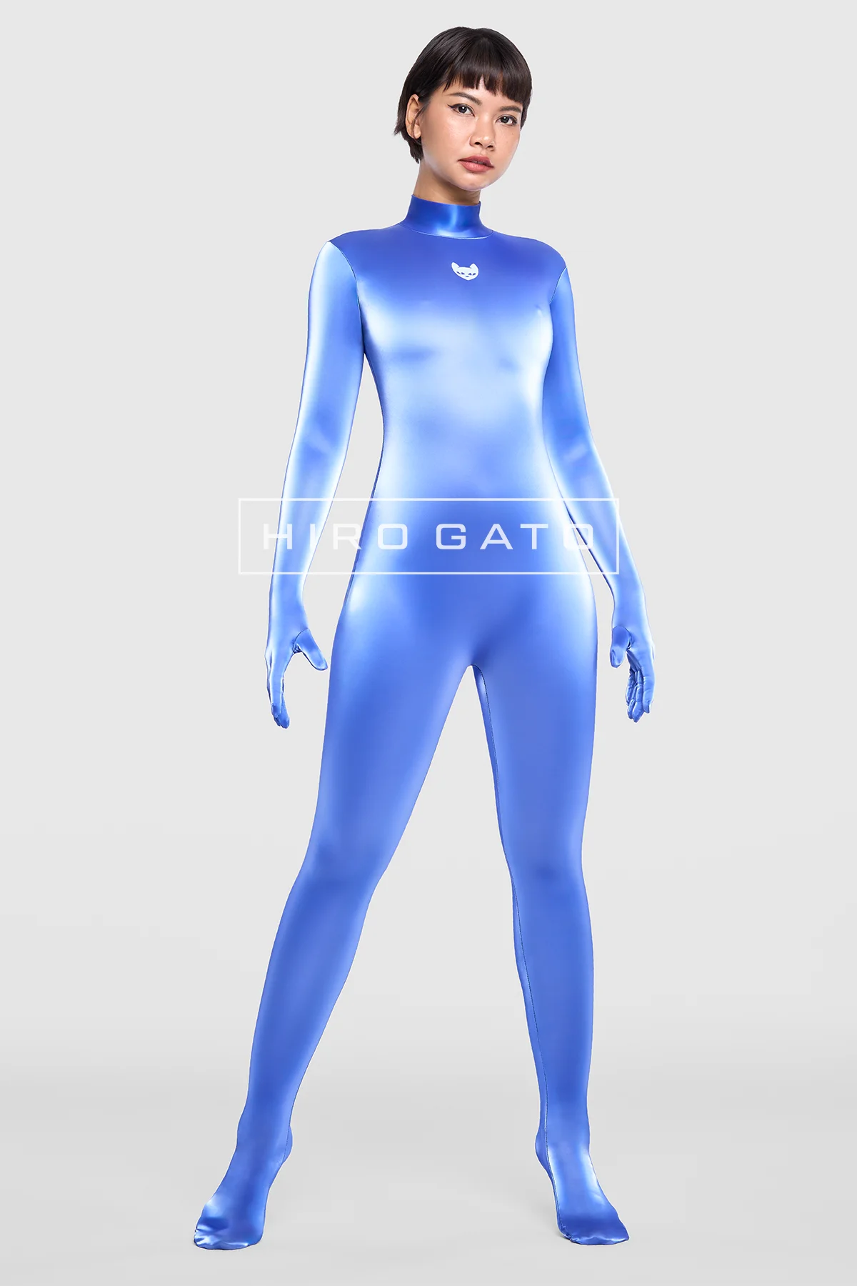 Sharkskin PU Spandex Catsuit  Blue view 7