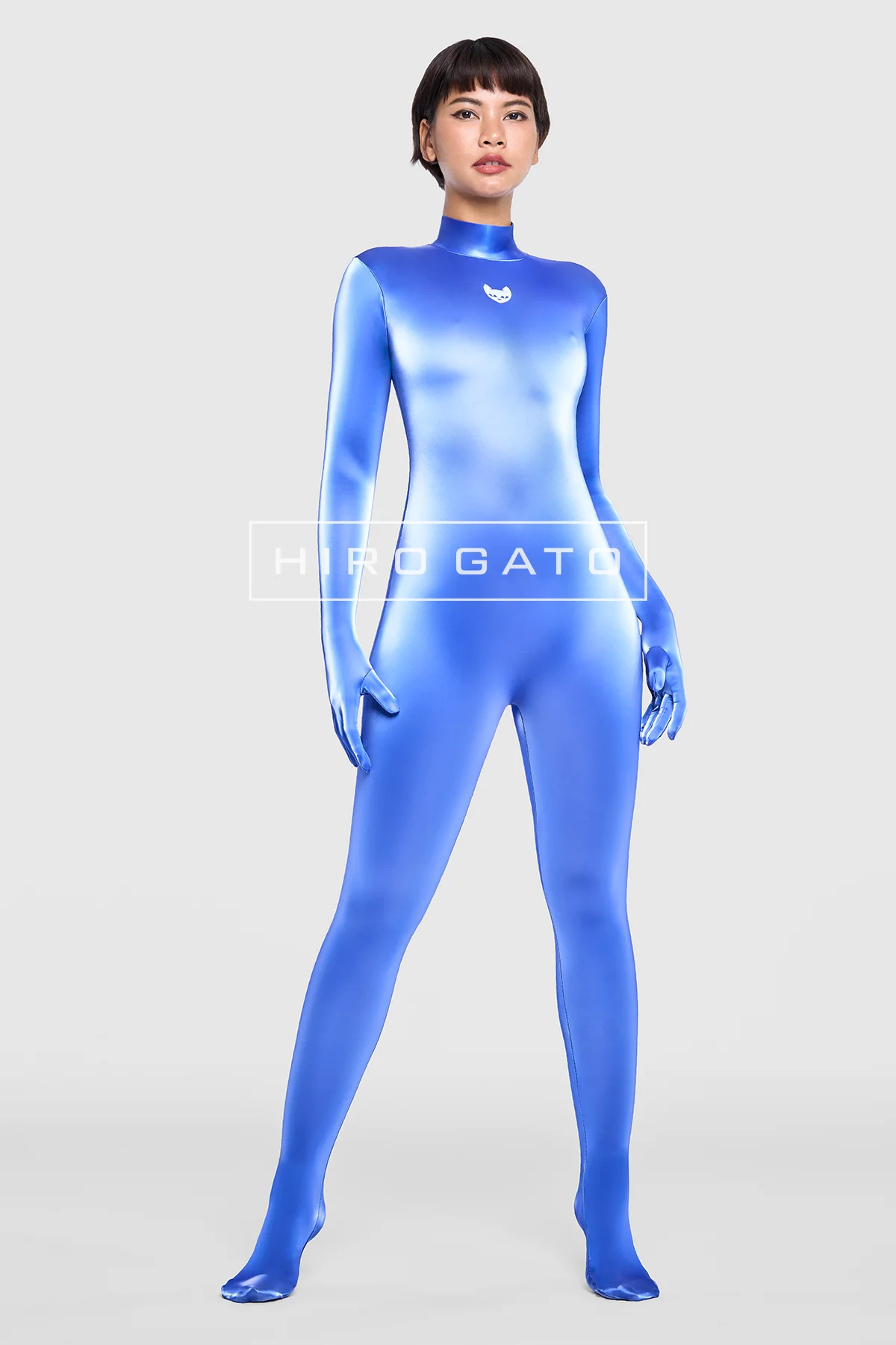 Sharkskin PU Spandex Catsuit  Blue view 6