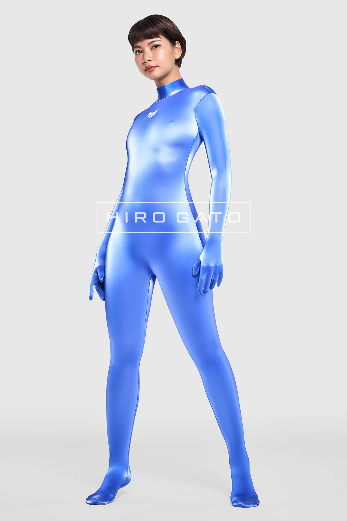 Sharkskin PU Spandex Catsuit  Blue view 5
