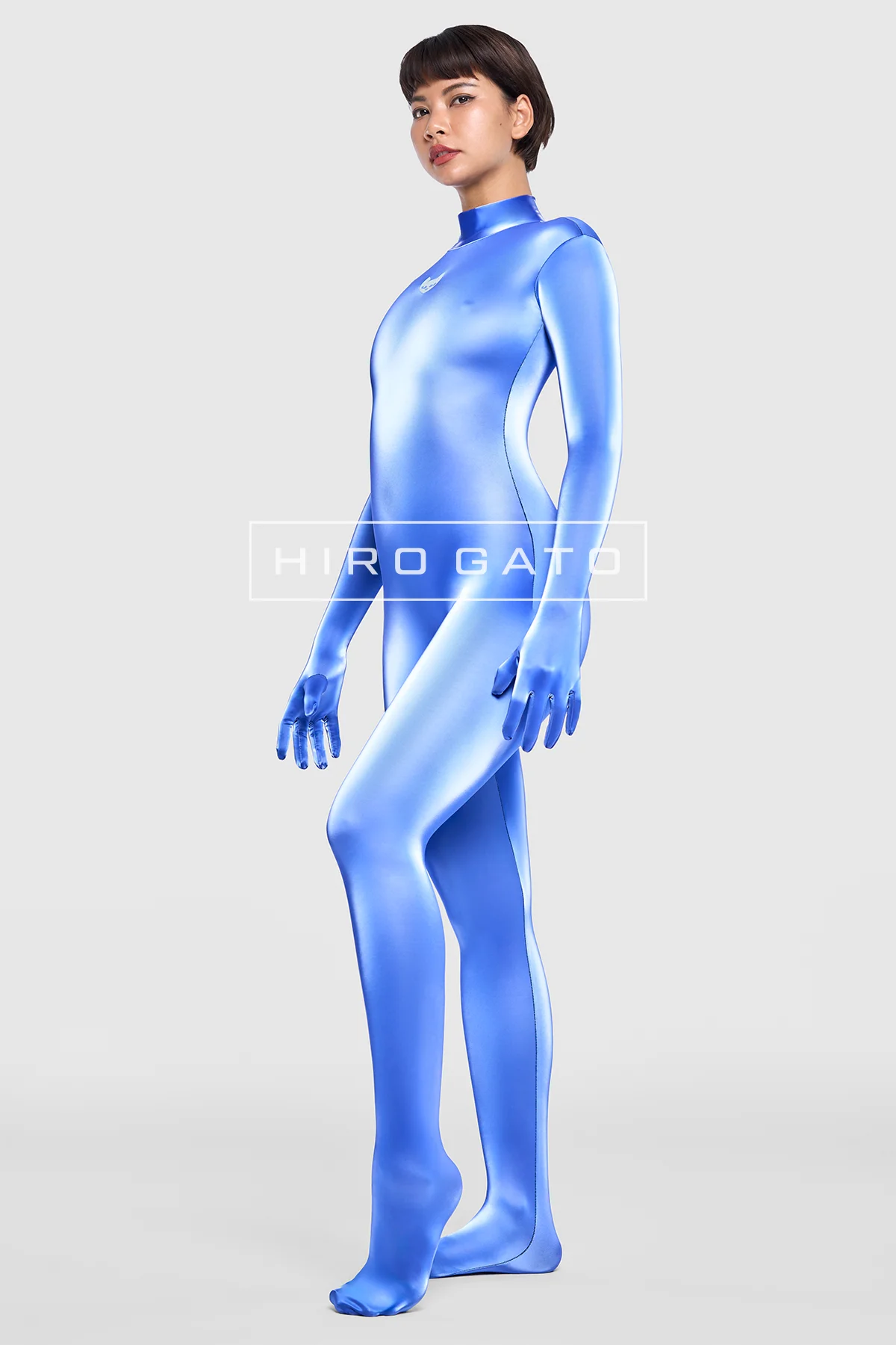 Sharkskin PU Spandex Catsuit  Blue view 4