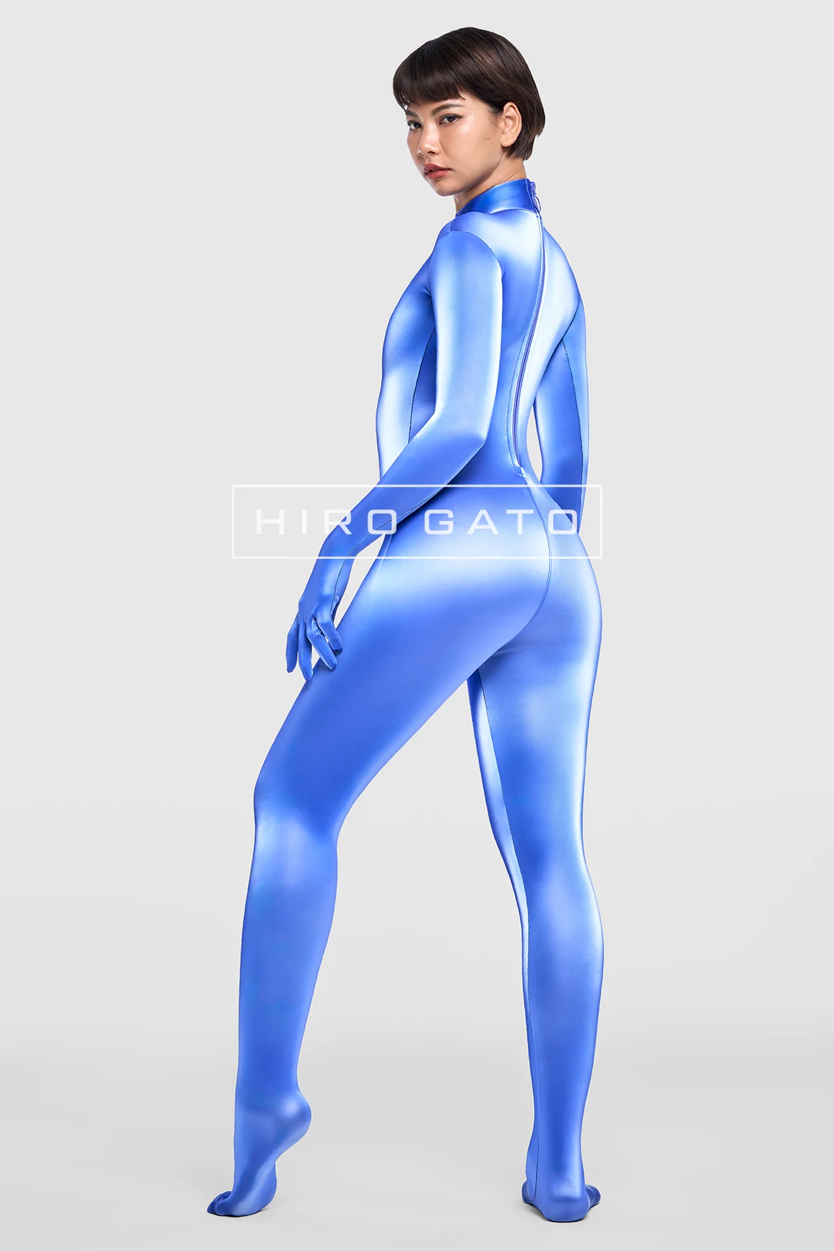 Sharkskin PU Spandex Catsuit  Blue view 3