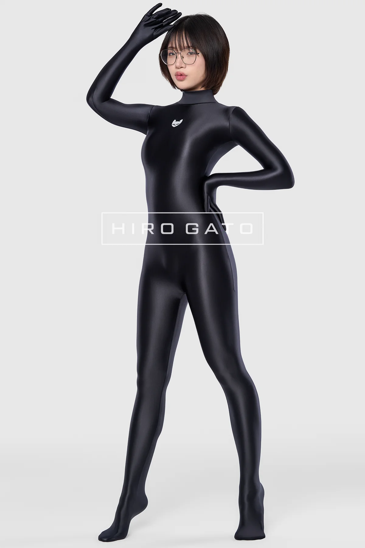 Satin Spandex Catsuit  Black view 2