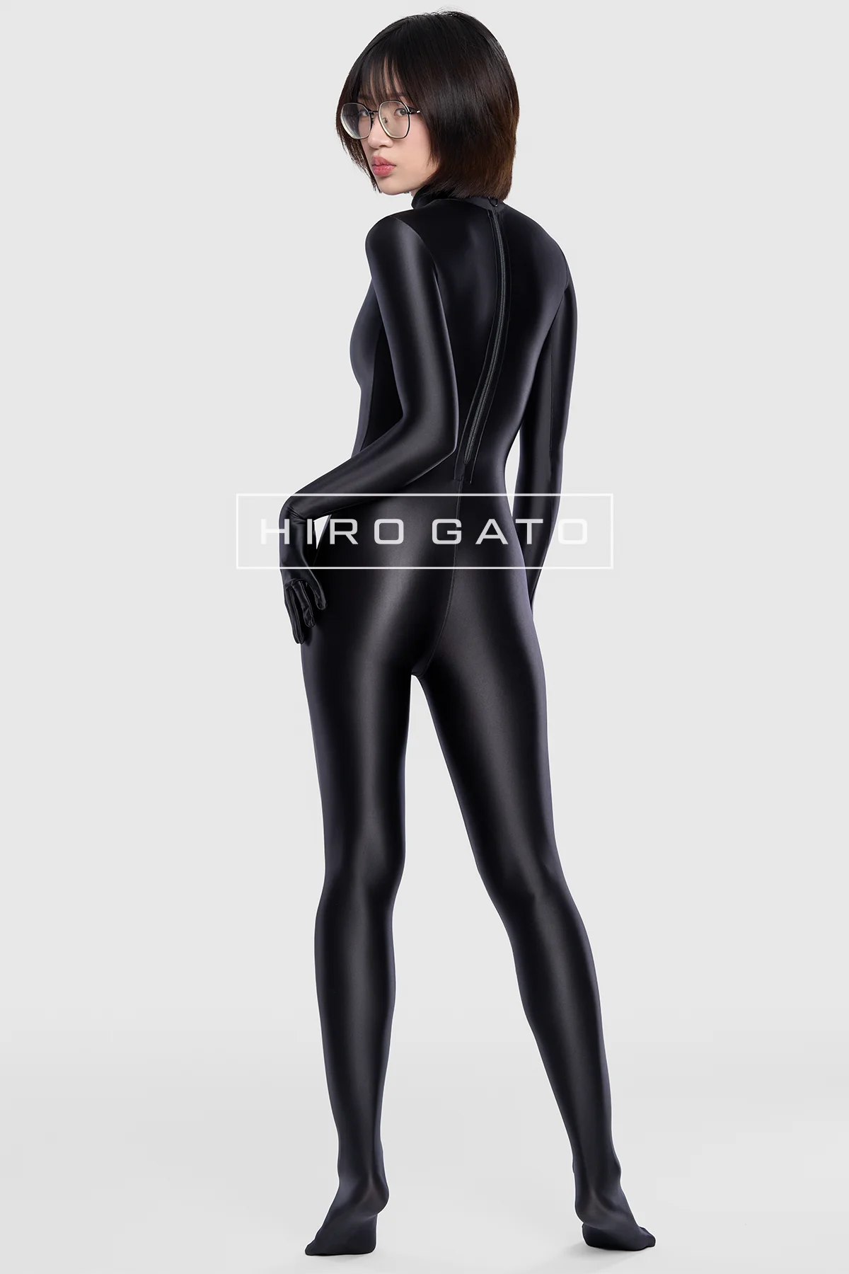 Satin Spandex Catsuit  Black view 5